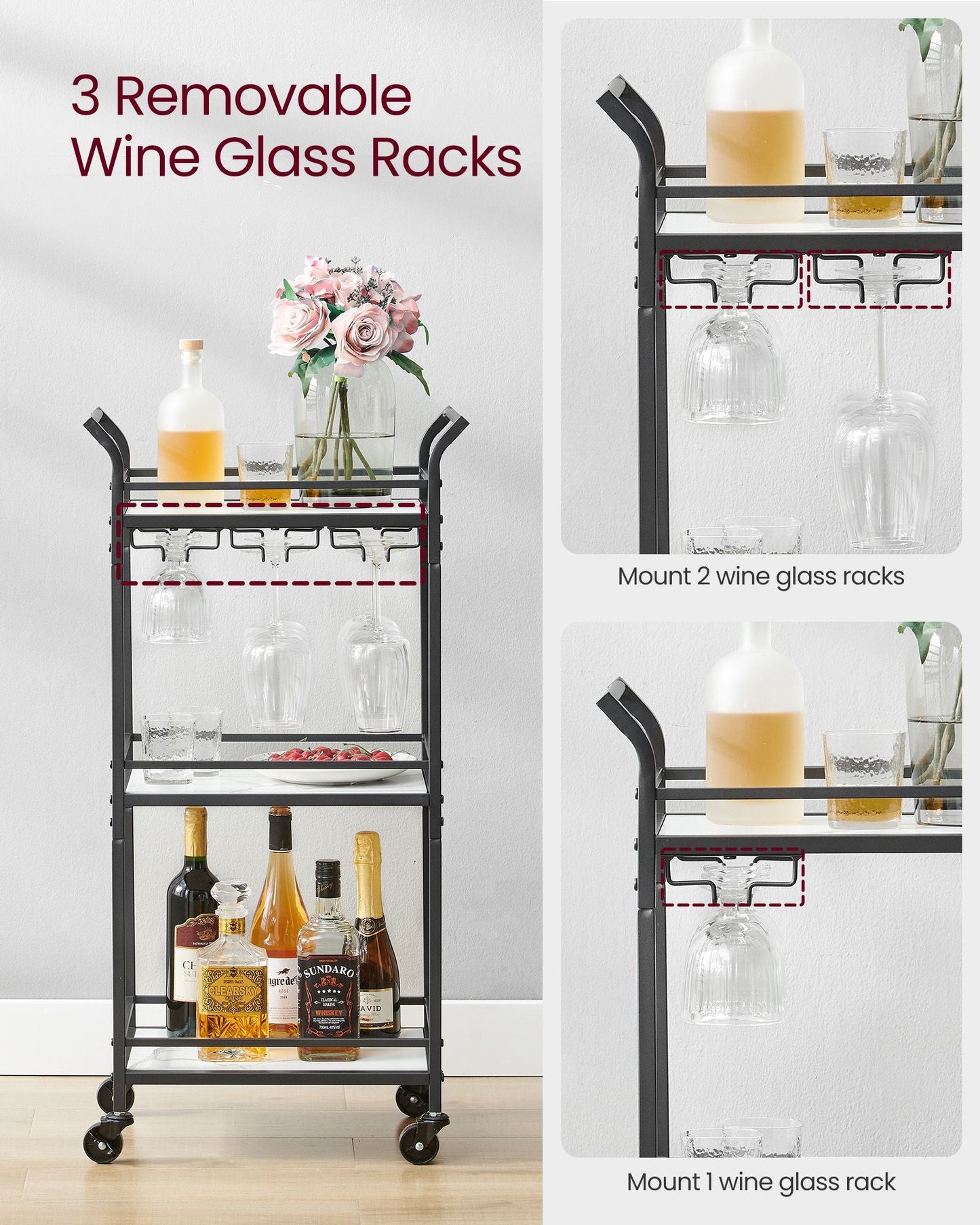 Small Bar Cart with 3-Tier Shelf