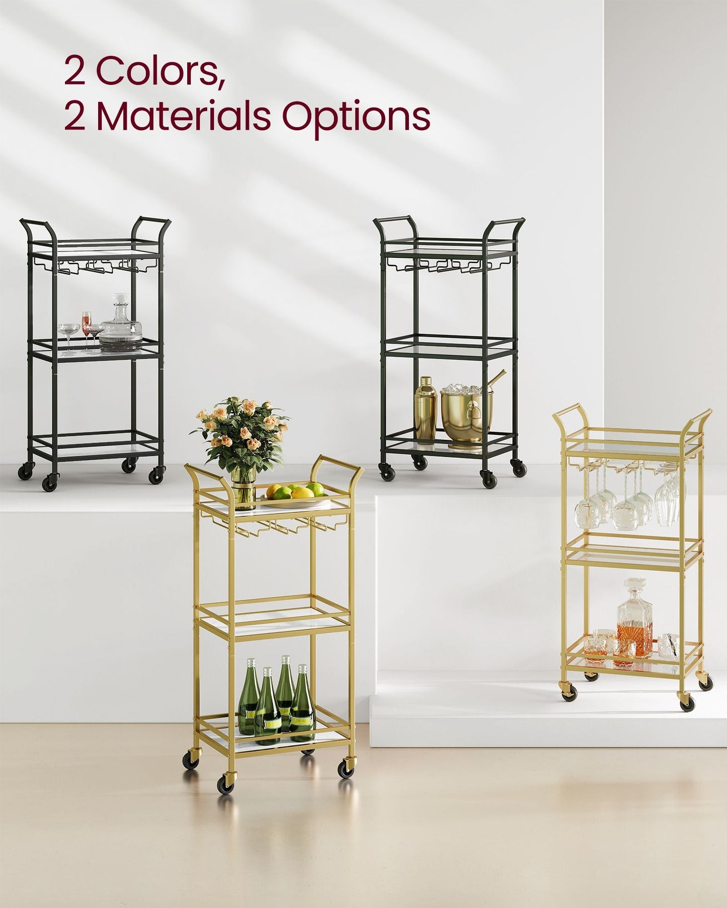Small Bar Cart with 3-Tier Shelf