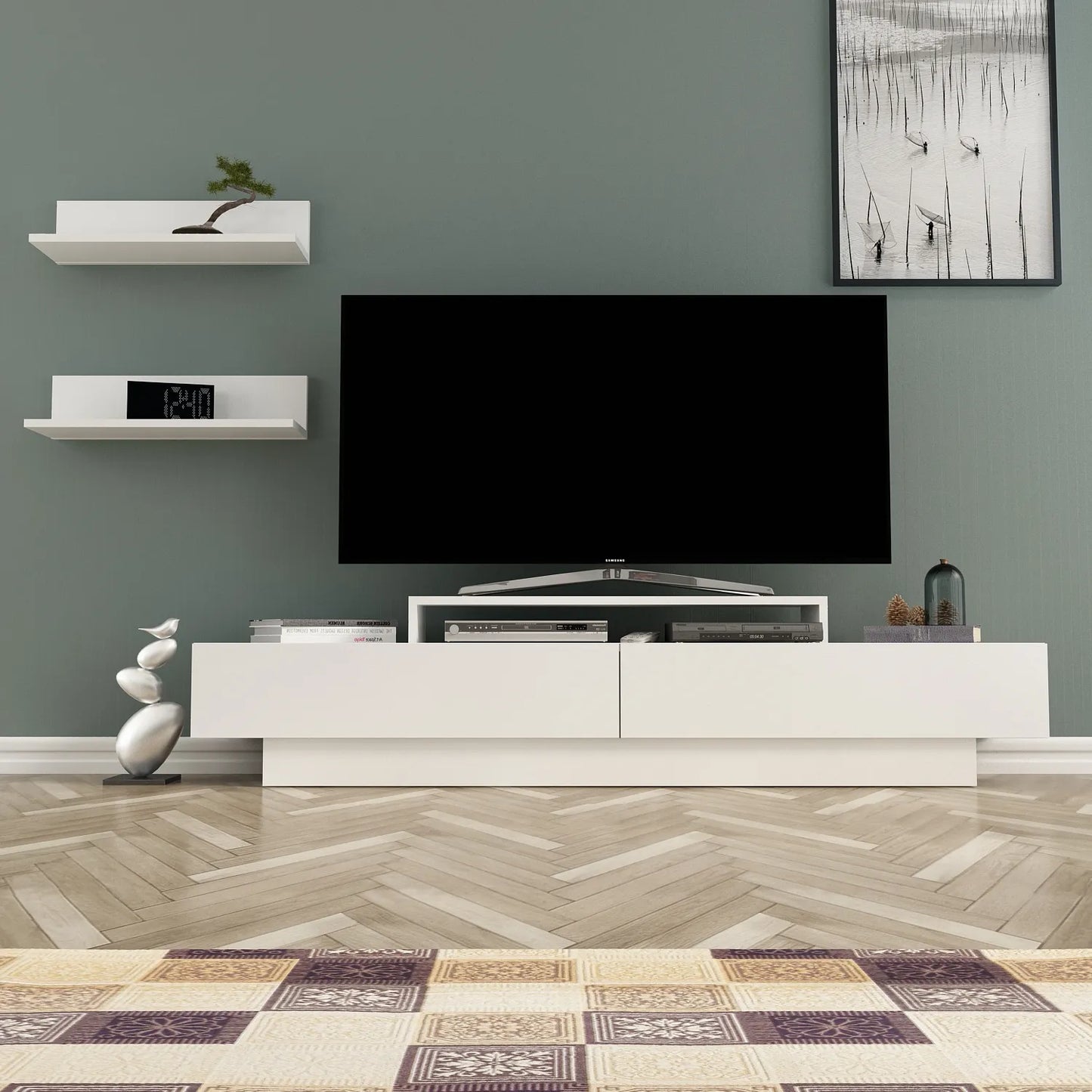 Lusi 71" Wide TV Stand for TVs up to 80" with 2 Wall Shelves