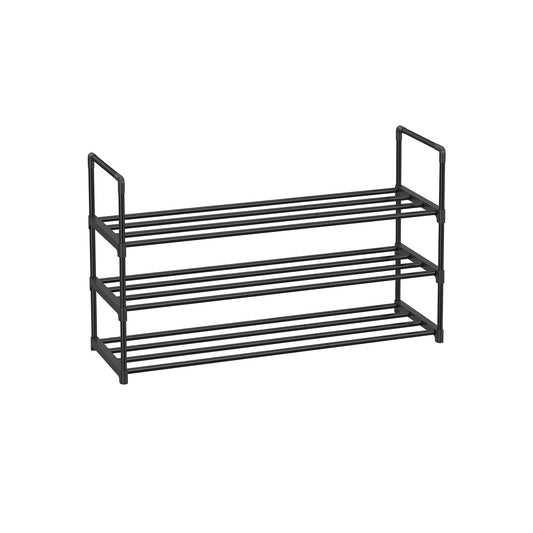 Shoe Rack, 3-Tier Shoe Storage Organizer, Metal Shoe Shelf, Easy to Assemble, 12 to 15 Pairs Shoes, Stackable Shoe Tower for Closet, Entryway, Black