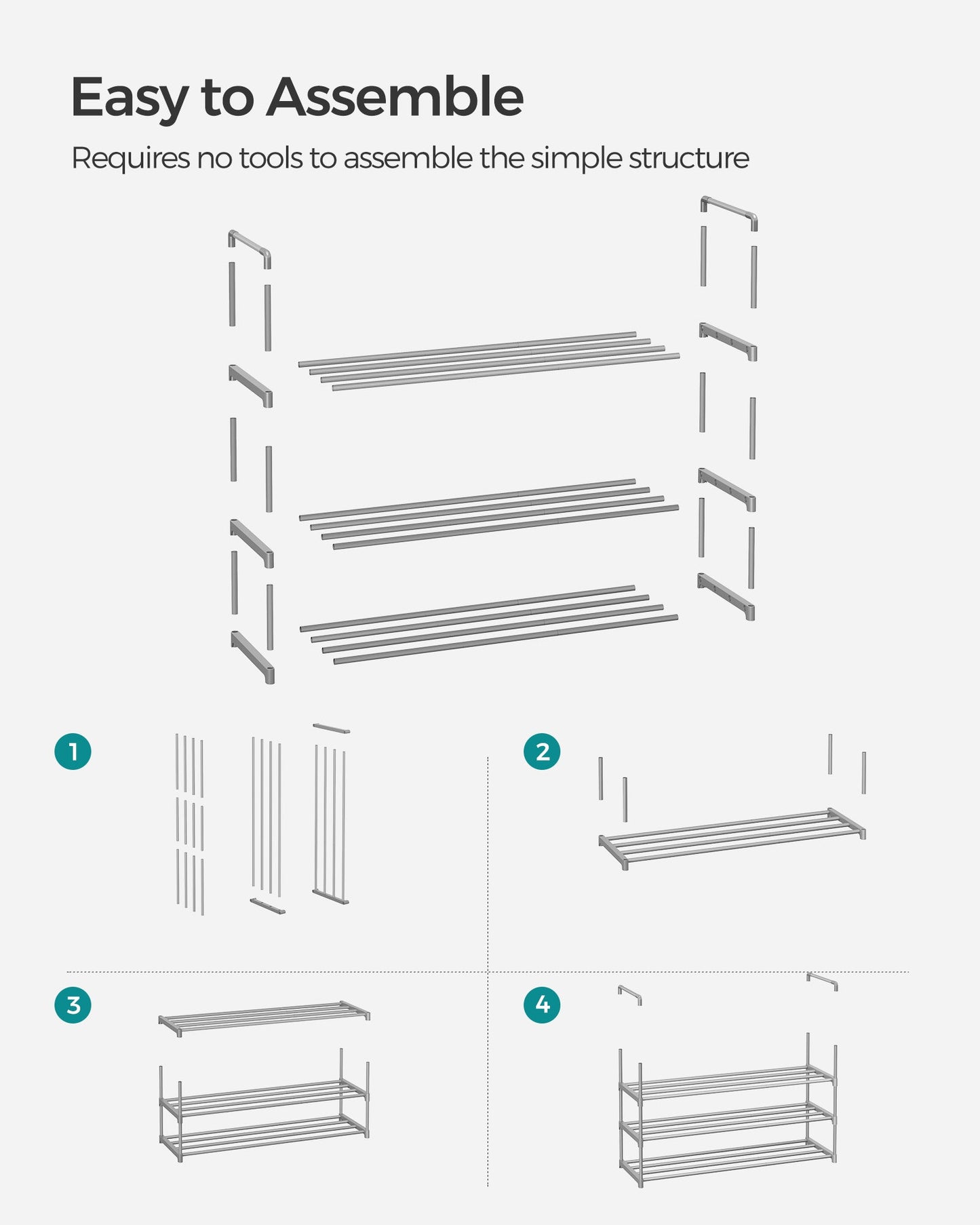 3 Tier Metal Shoe Rack for 15 Pairs of Shoes