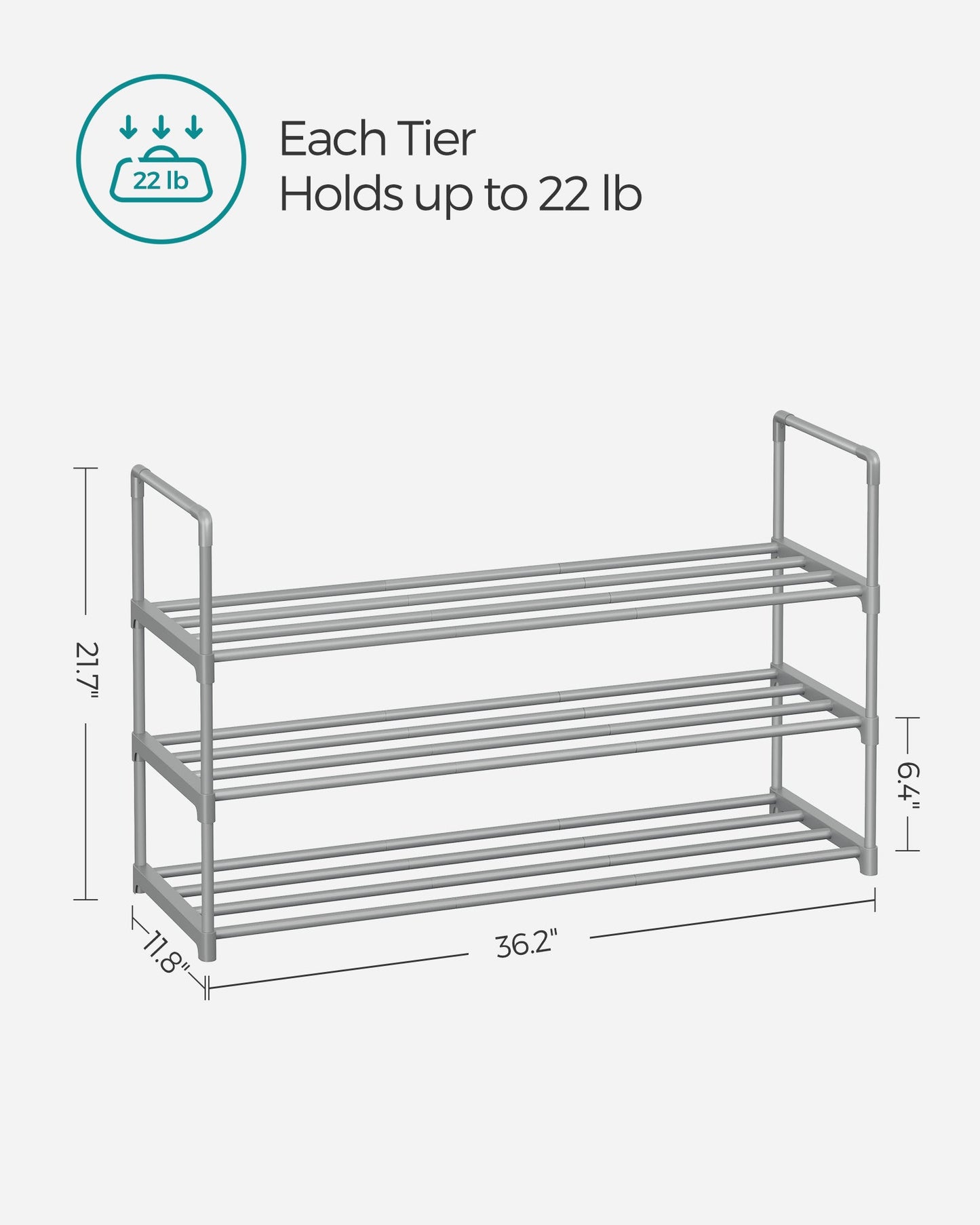 3 Tier Metal Shoe Rack for 15 Pairs of Shoes