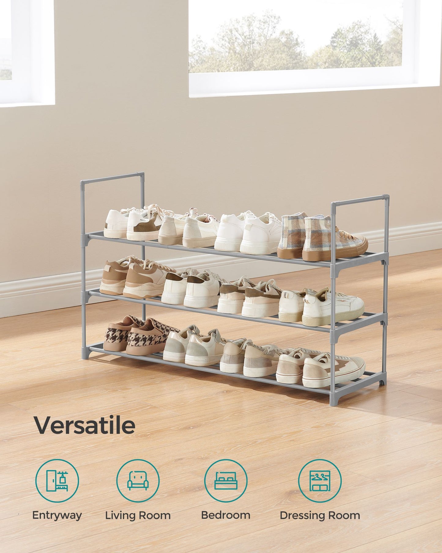 3 Tier Metal Shoe Rack for 15 Pairs of Shoes