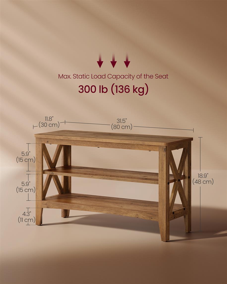 2-Tier Entryway Storage Bench, Holds up to 300 lb