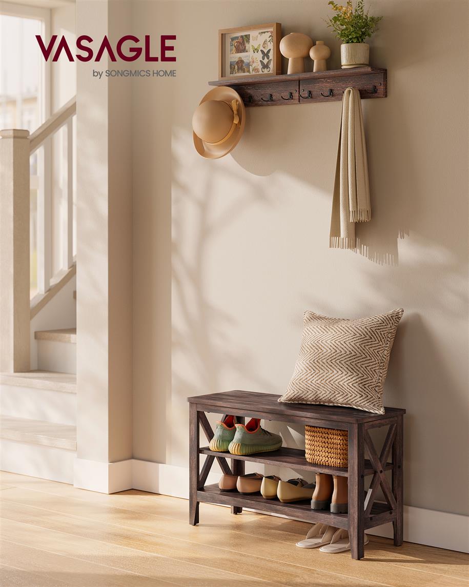 2-Tier Entryway Storage Bench, Holds up to 300 lb