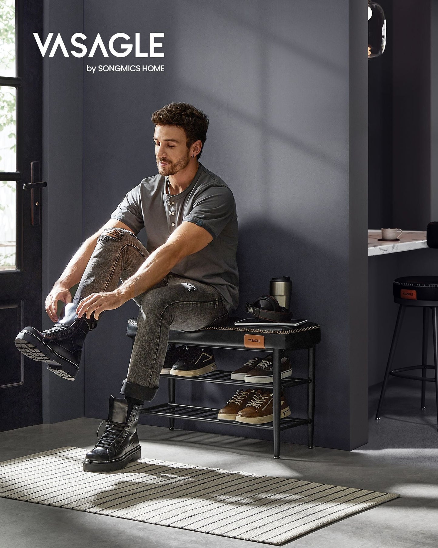 EKHO Collection - Shoe Bench with Metal Shelves