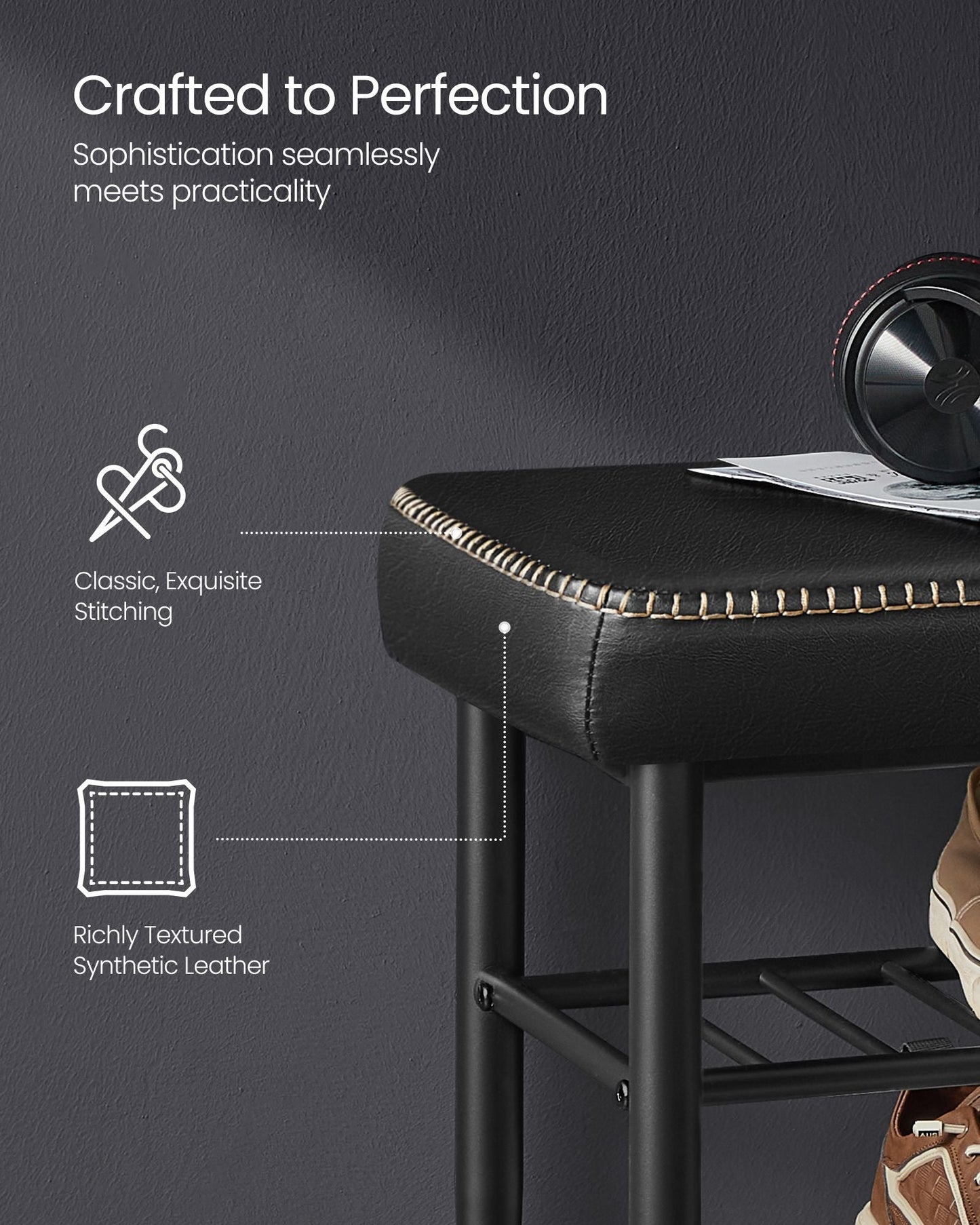 EKHO Collection - Shoe Bench with Metal Shelves
