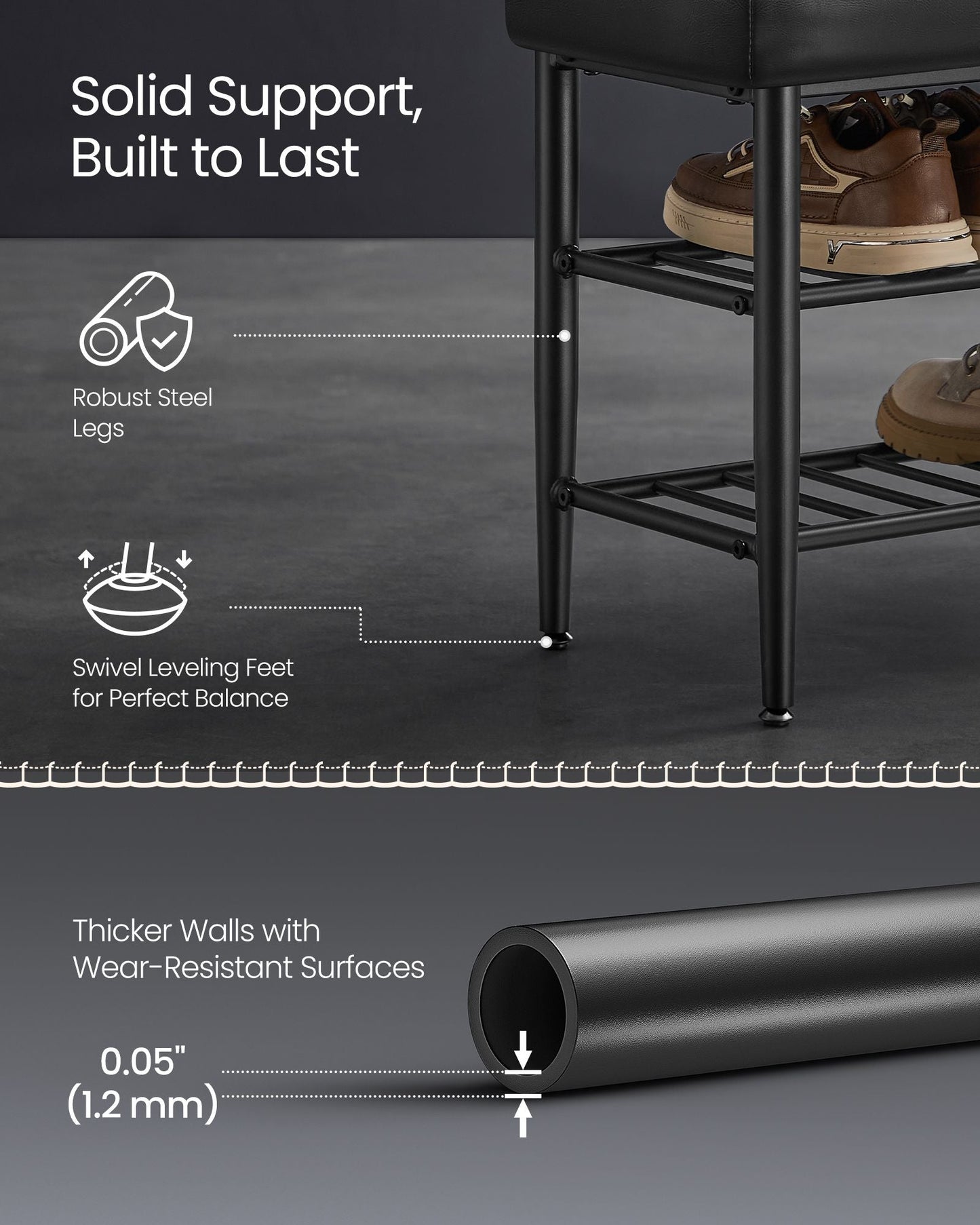 EKHO Collection - Shoe Bench with Metal Shelves