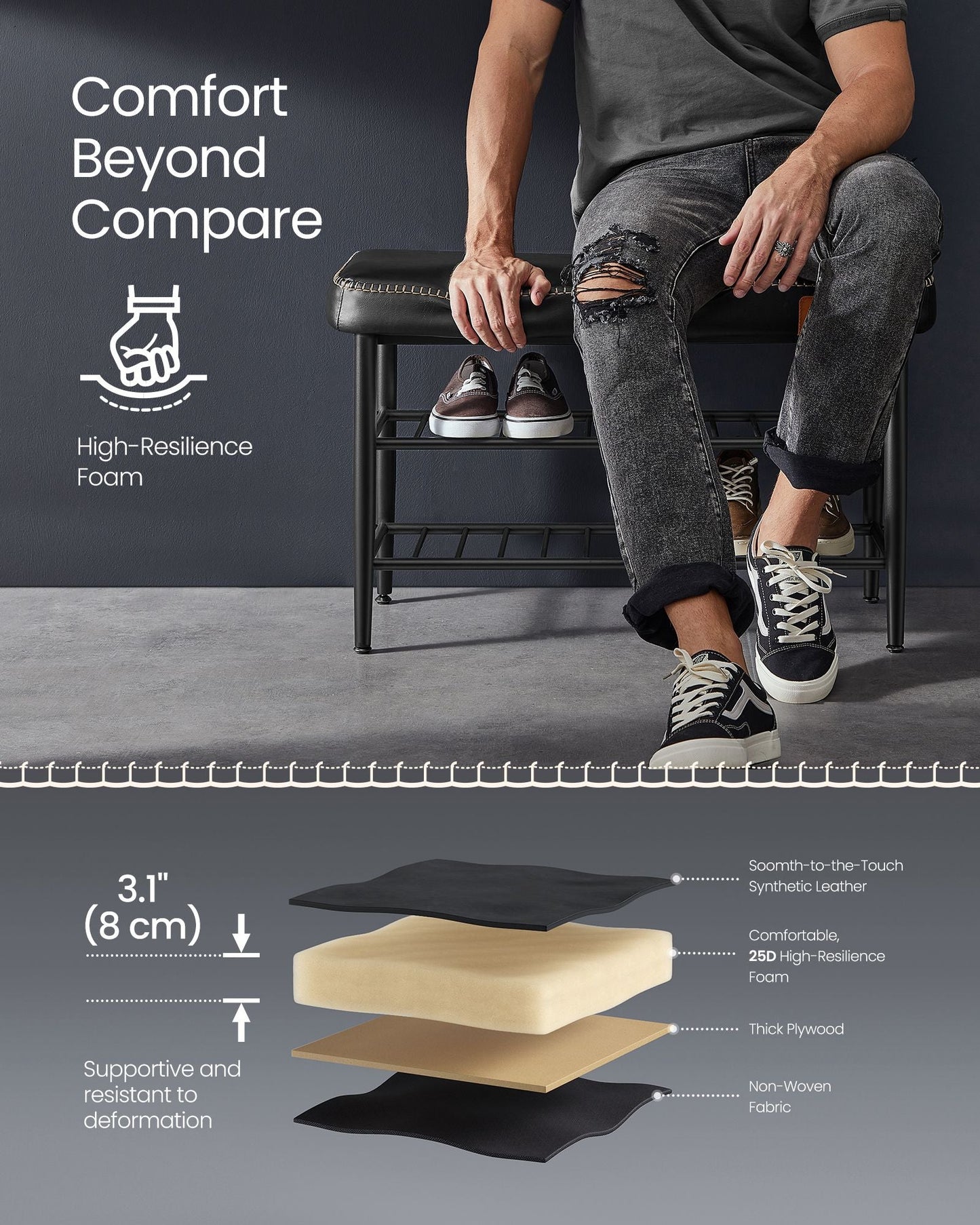 EKHO Collection - Shoe Bench with Metal Shelves