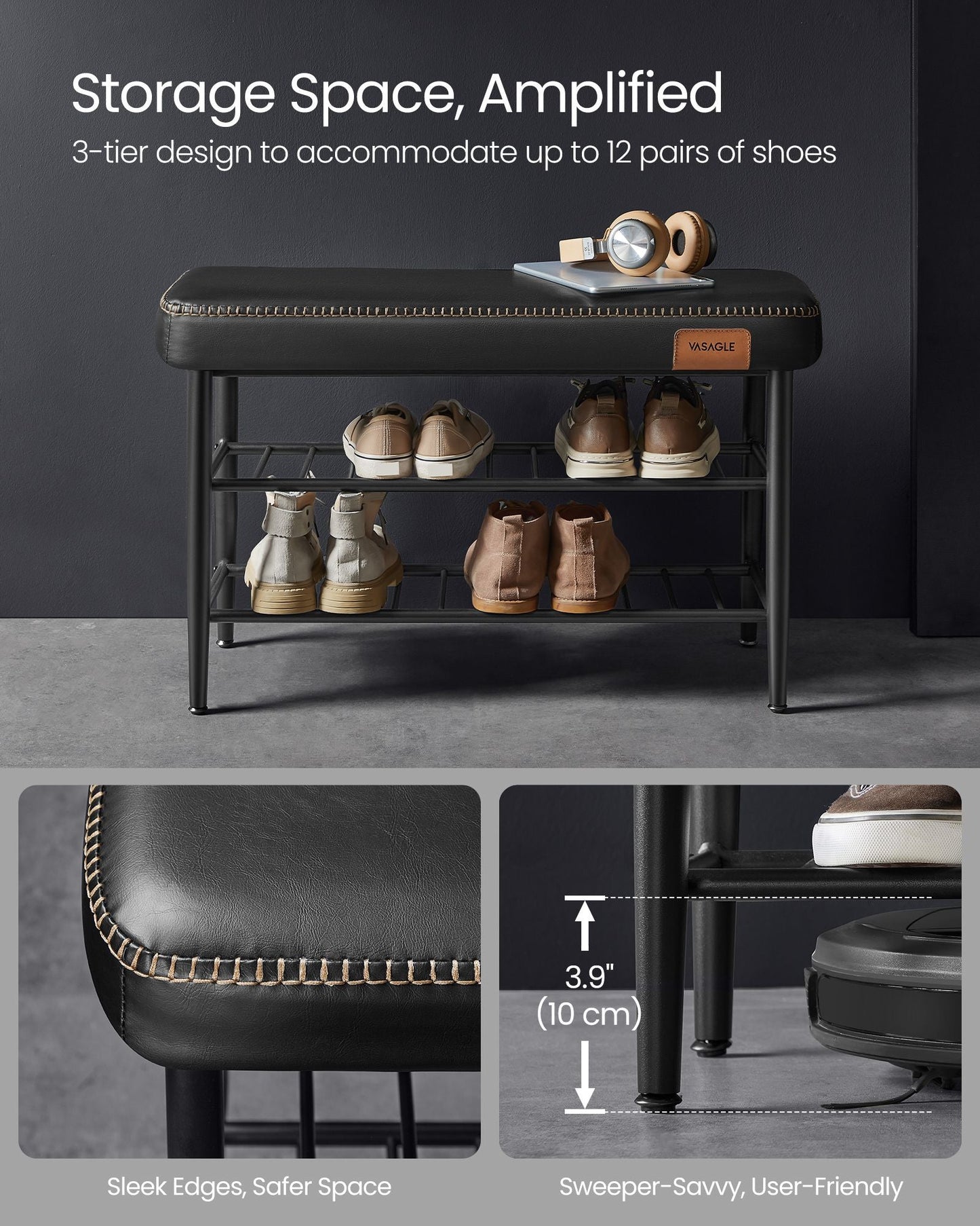 EKHO Collection - Shoe Bench with Metal Shelves