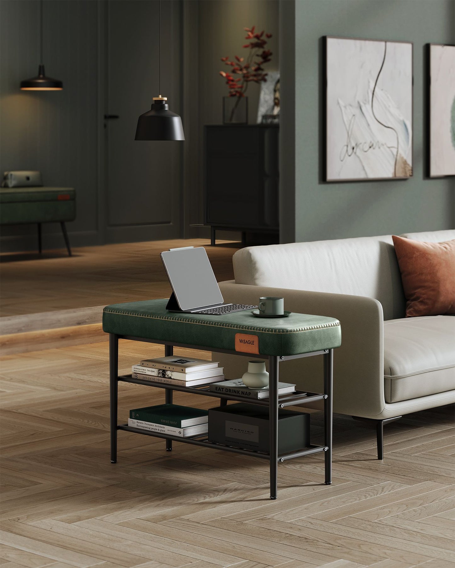 EKHO Collection - Shoe Bench with Metal Shelves