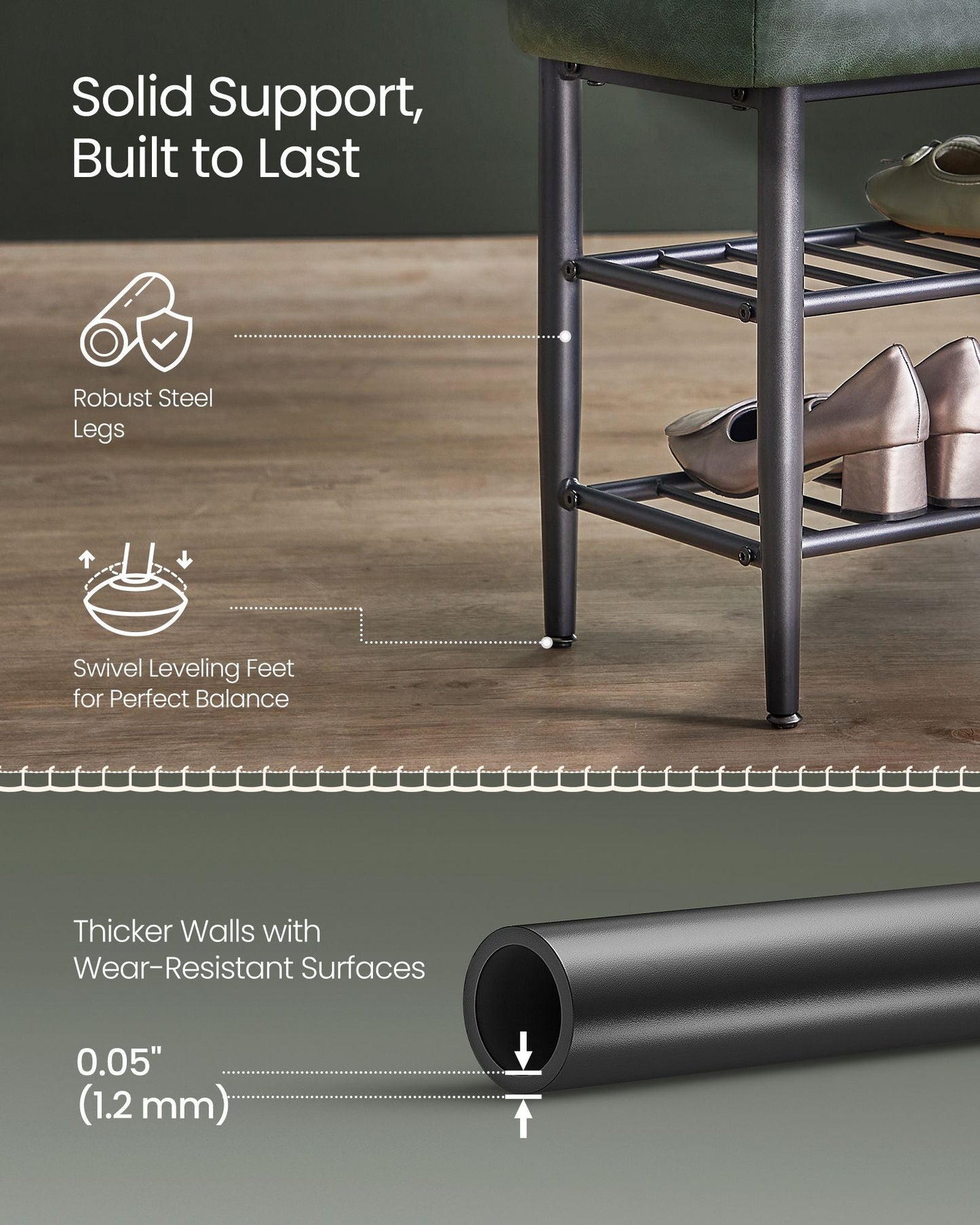 EKHO Collection - Shoe Bench with Metal Shelves