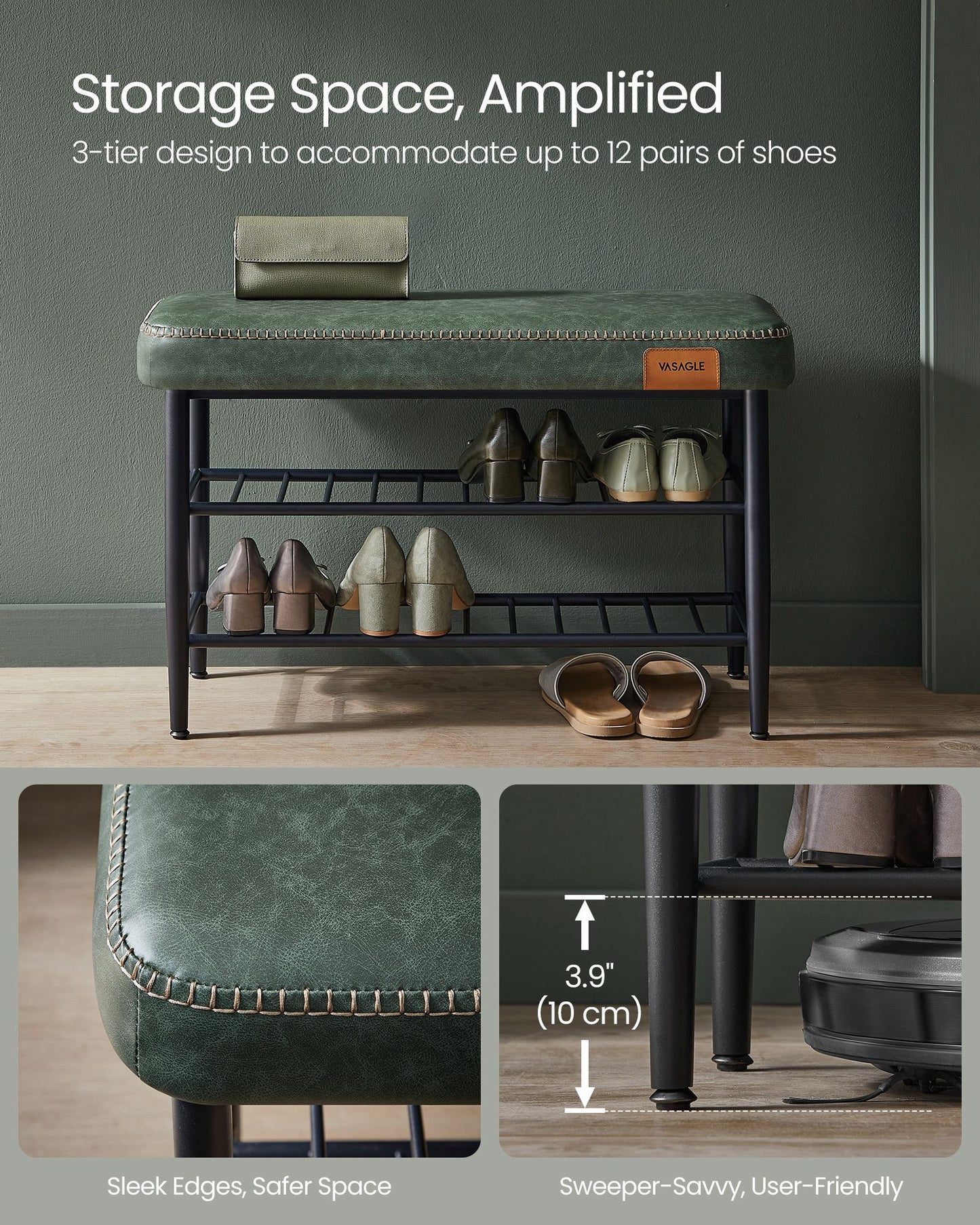 EKHO Collection - Shoe Bench with Metal Shelves