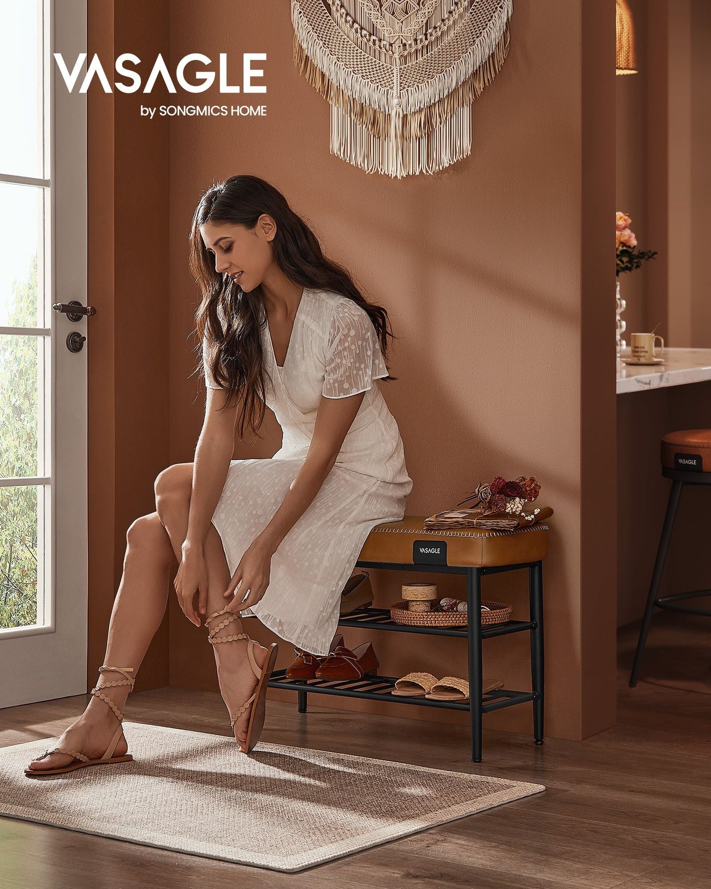 EKHO Collection - Shoe Bench with Metal Shelves