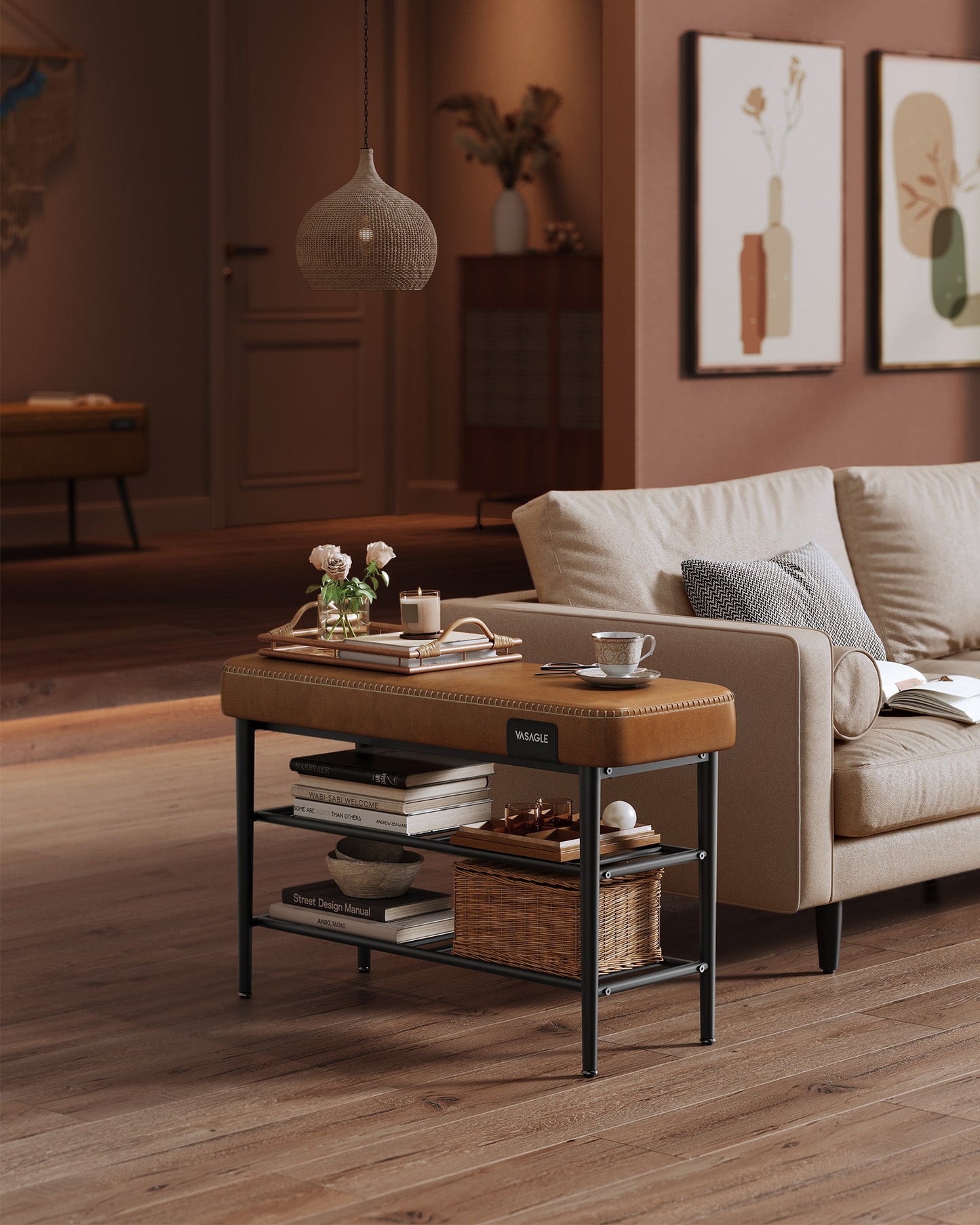 EKHO Collection - Shoe Bench with Metal Shelves