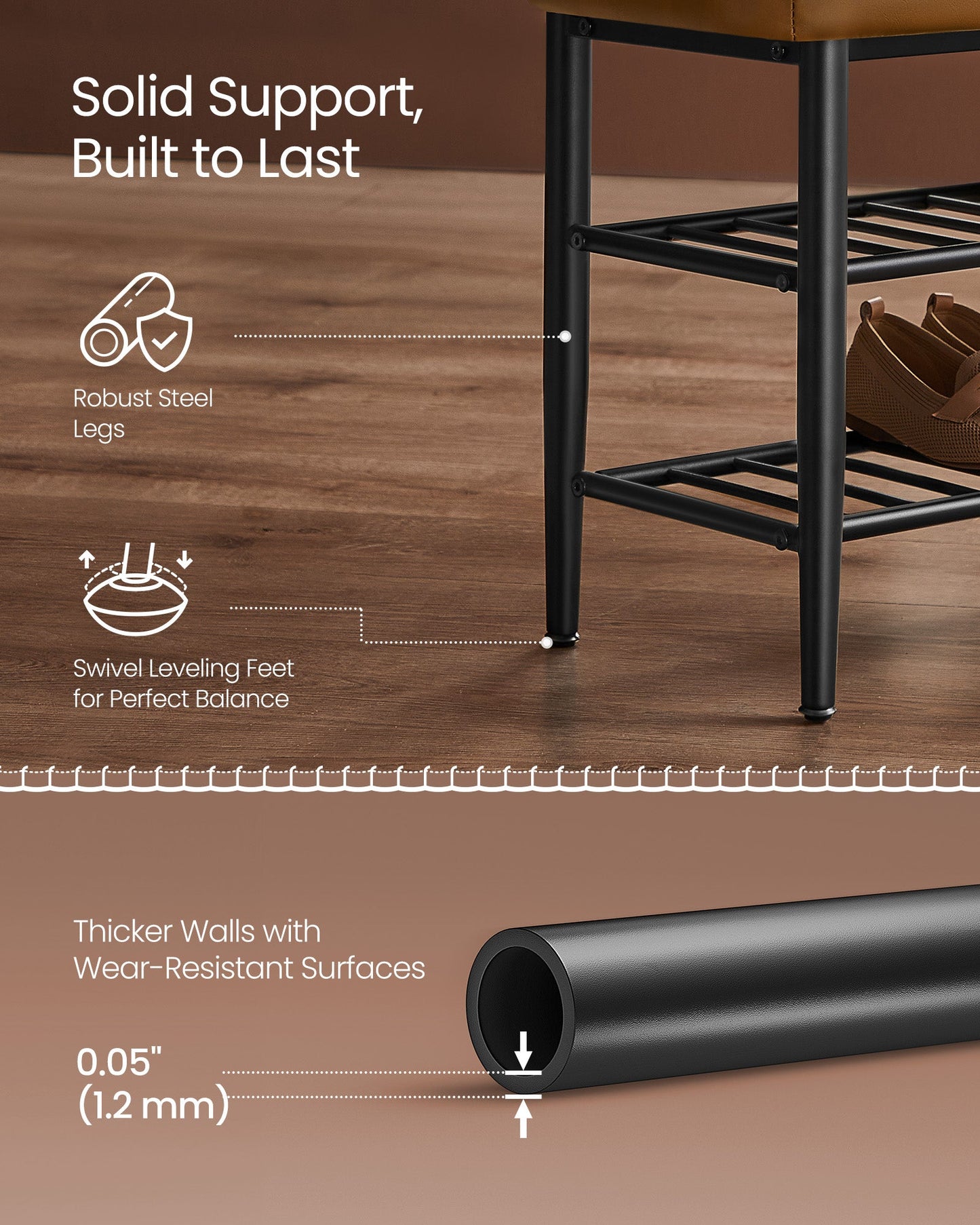 EKHO Collection - Shoe Bench with Metal Shelves