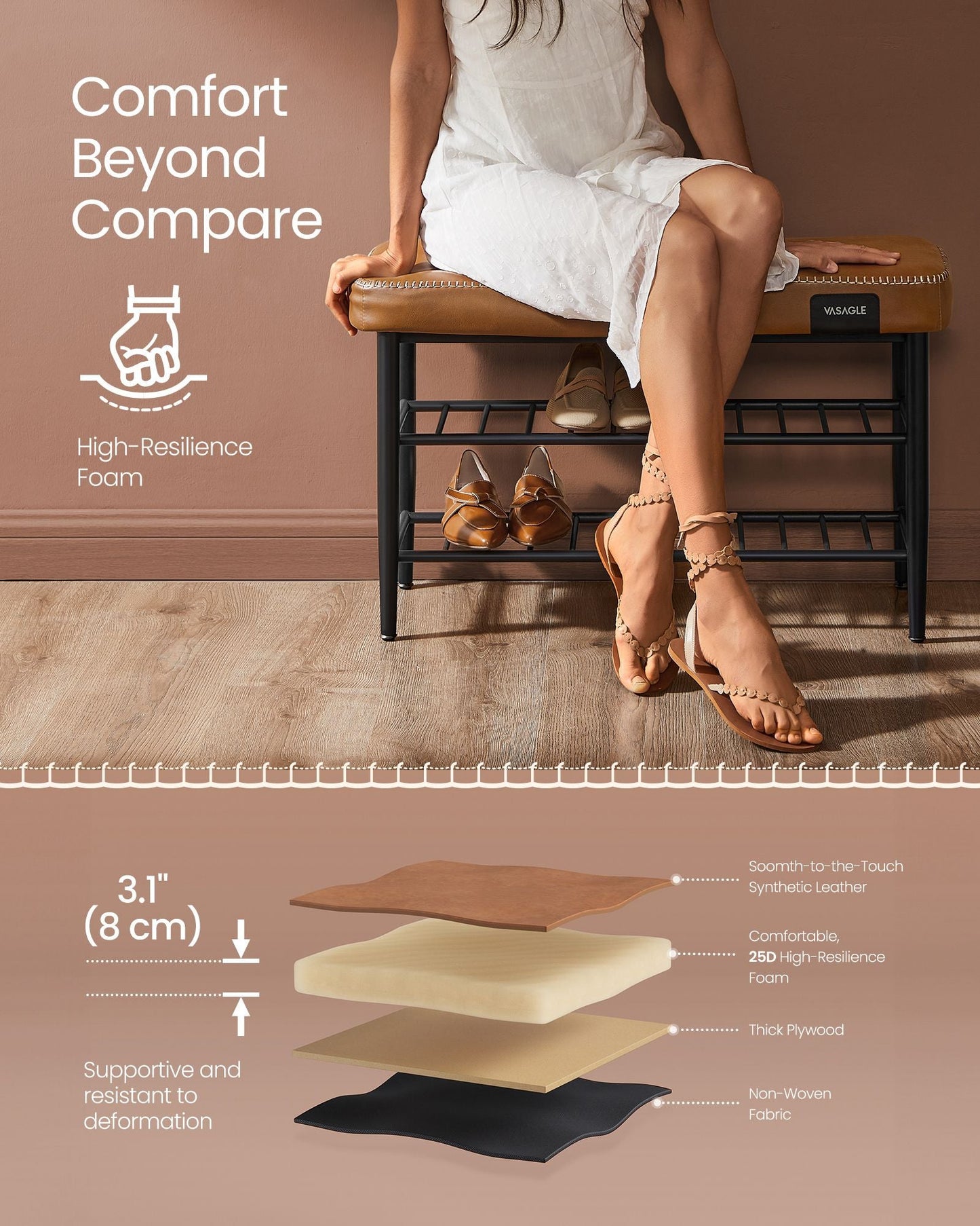 EKHO Collection - Shoe Bench with Metal Shelves