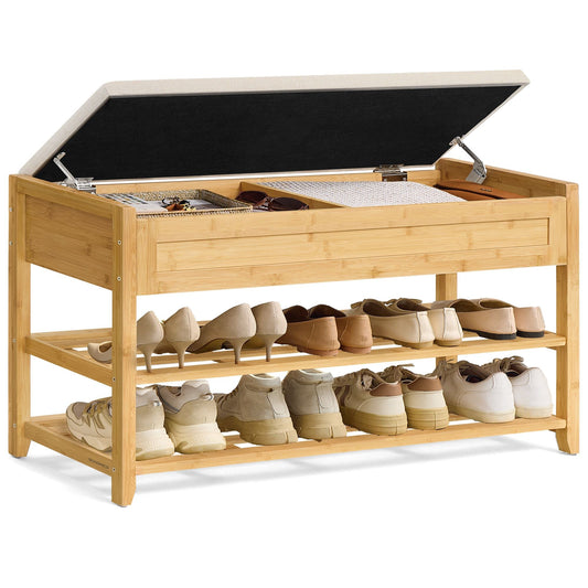 Storage Bench, Bamboo Shoe Rack, Entryway Furniture, 39.4 Inches Wide