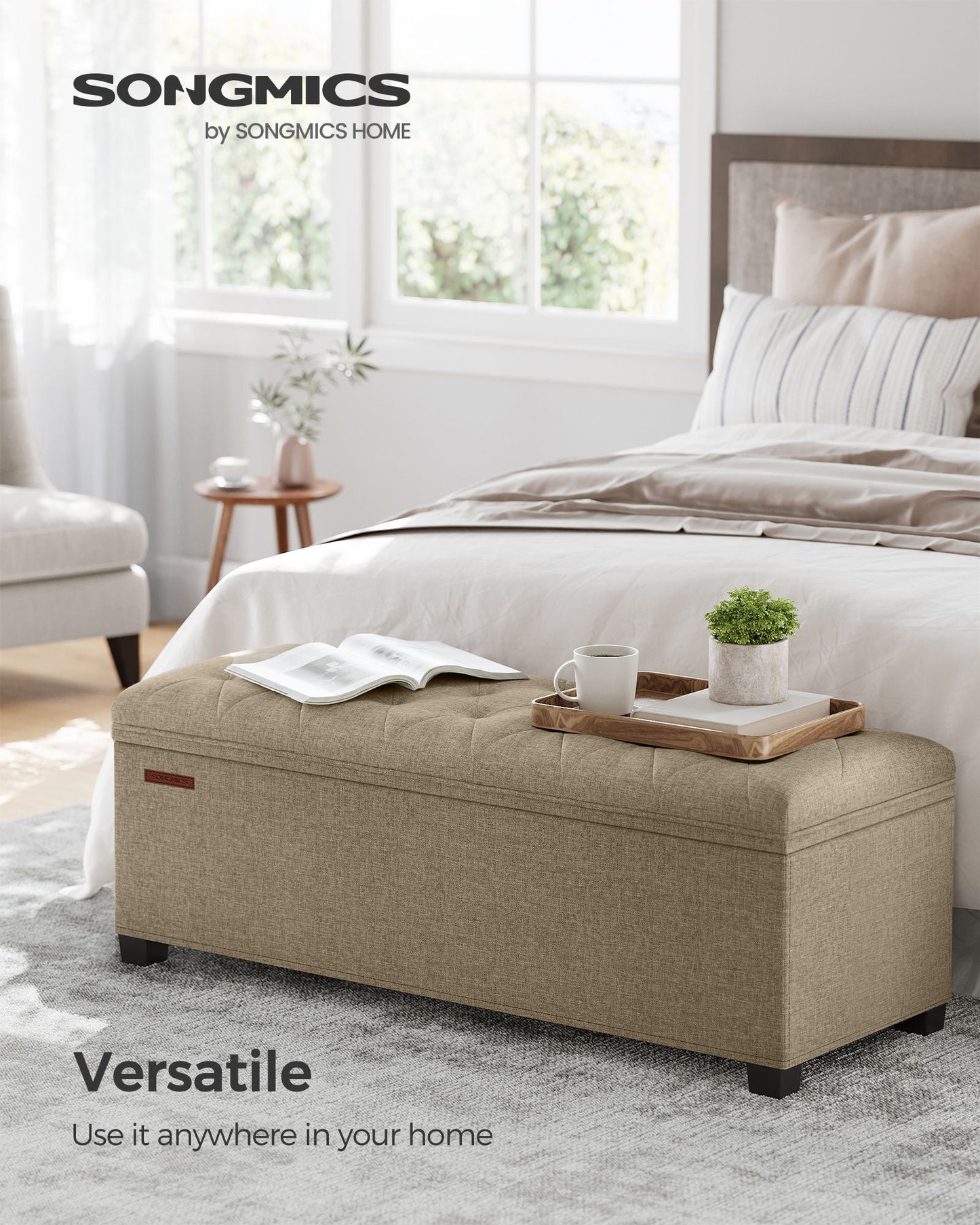 Storage Ottoman Bench with Legs, Load up to 660 lb