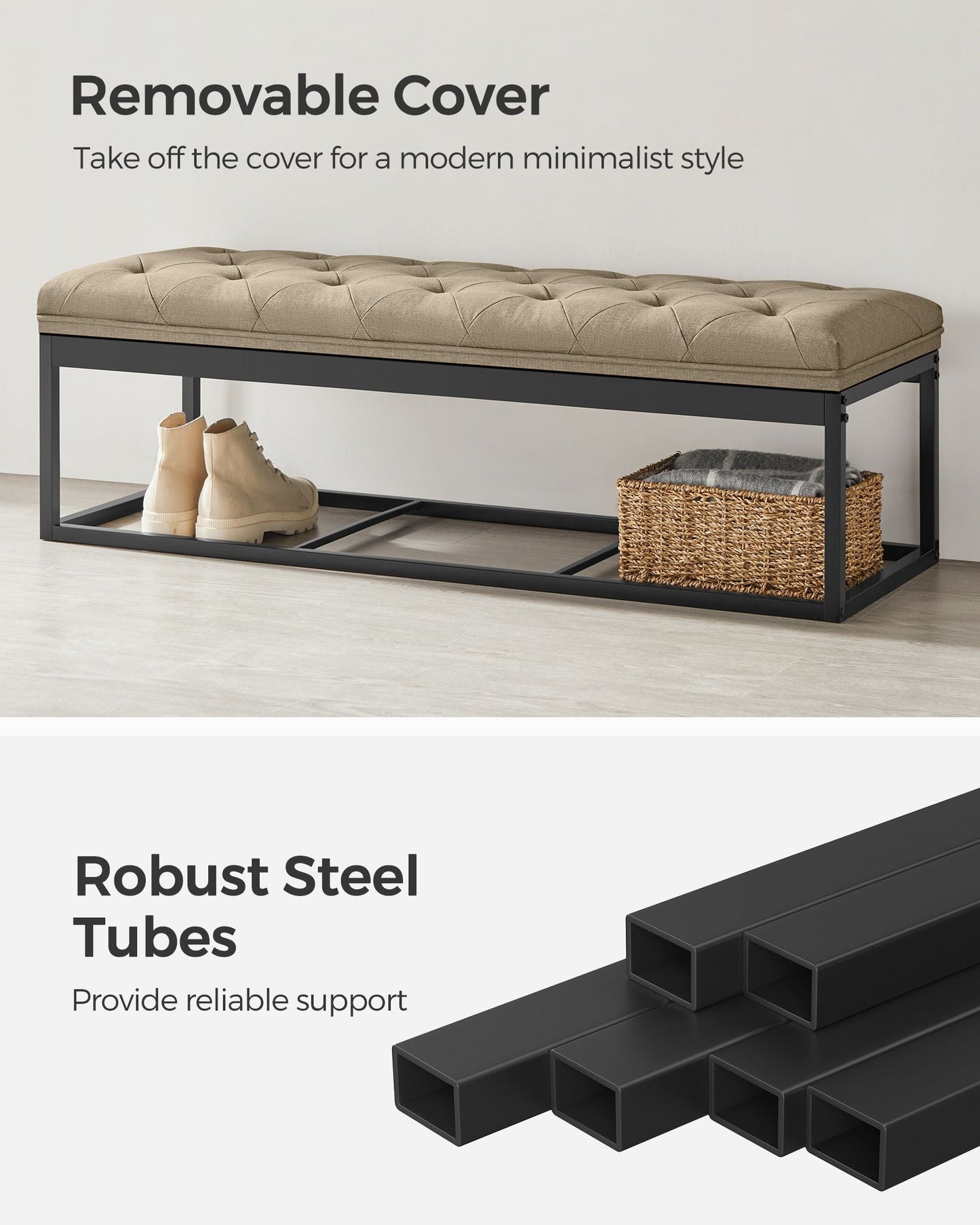 Storage Ottoman Bench with Legs, Load up to 660 lb