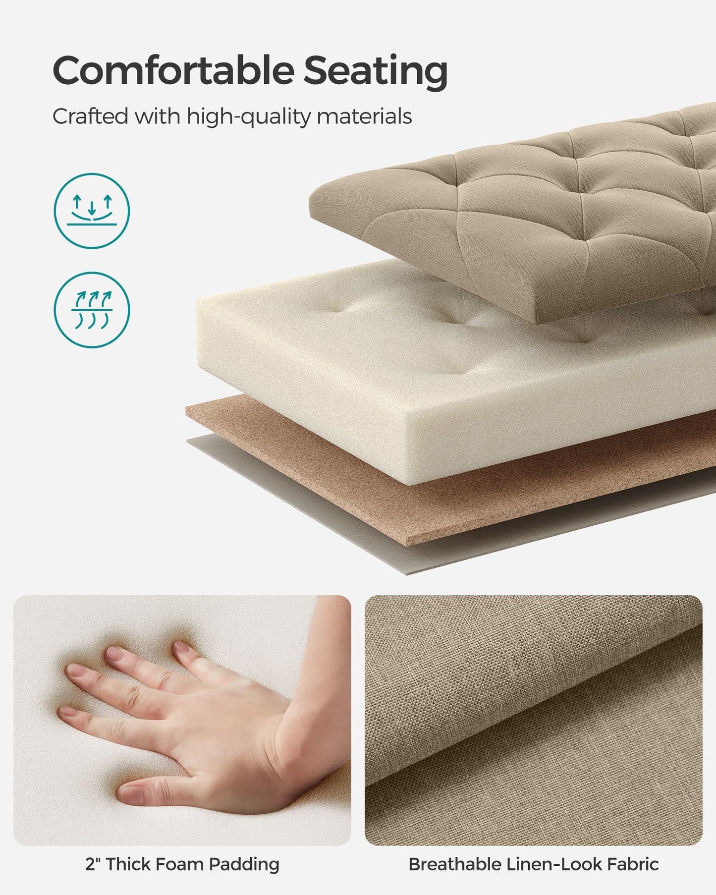 Storage Ottoman Bench with Legs, Load up to 660 lb