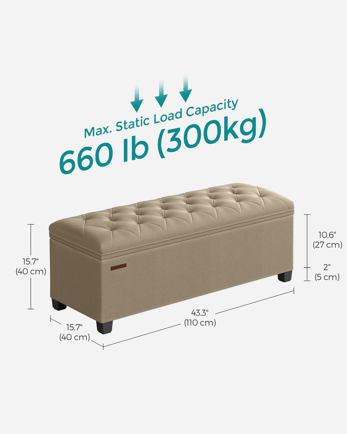 Storage Ottoman Bench with Legs, Load up to 660 lb
