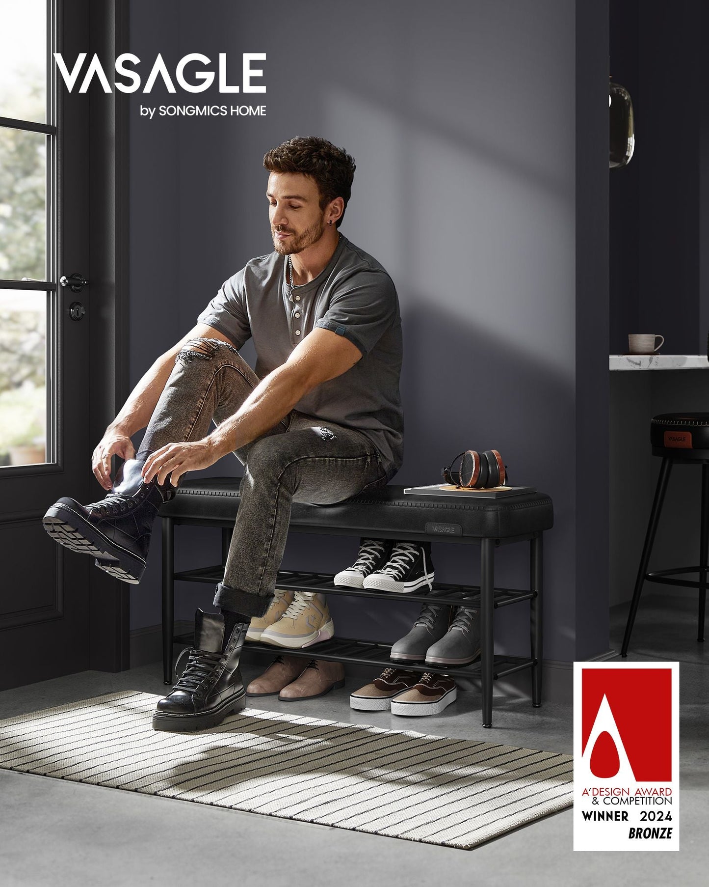 EKHO Collection - Shoe Bench with Metal Shelves