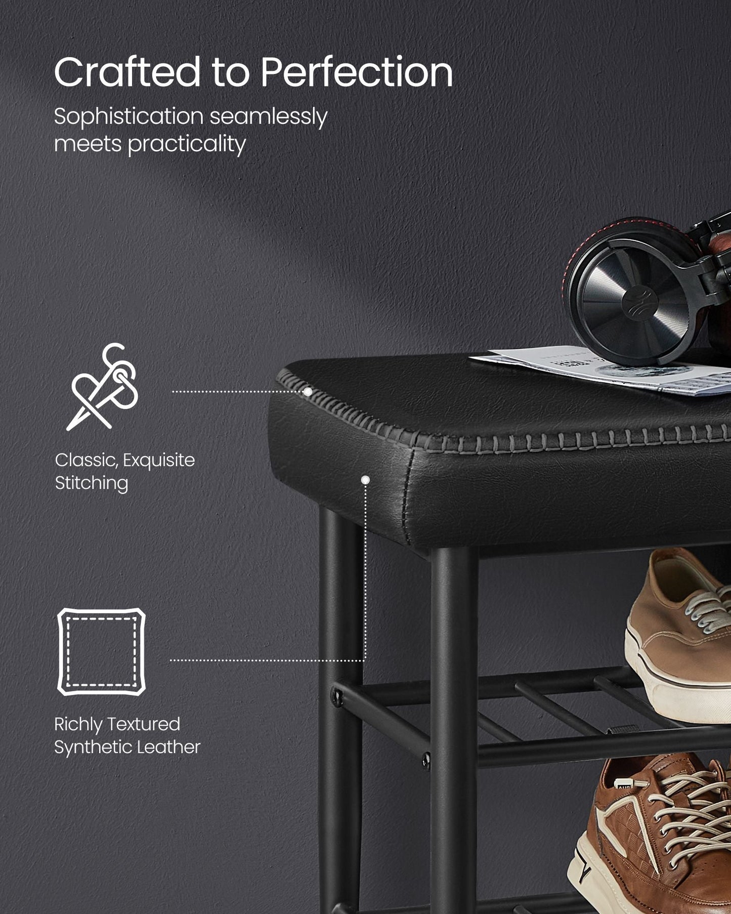 EKHO Collection - Shoe Bench with Metal Shelves