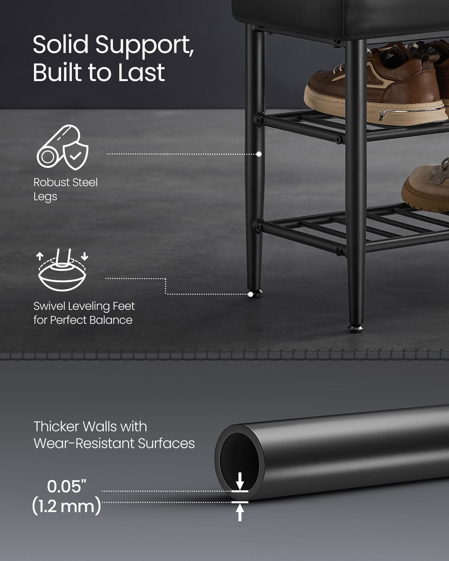 EKHO Collection - Shoe Bench with Metal Shelves