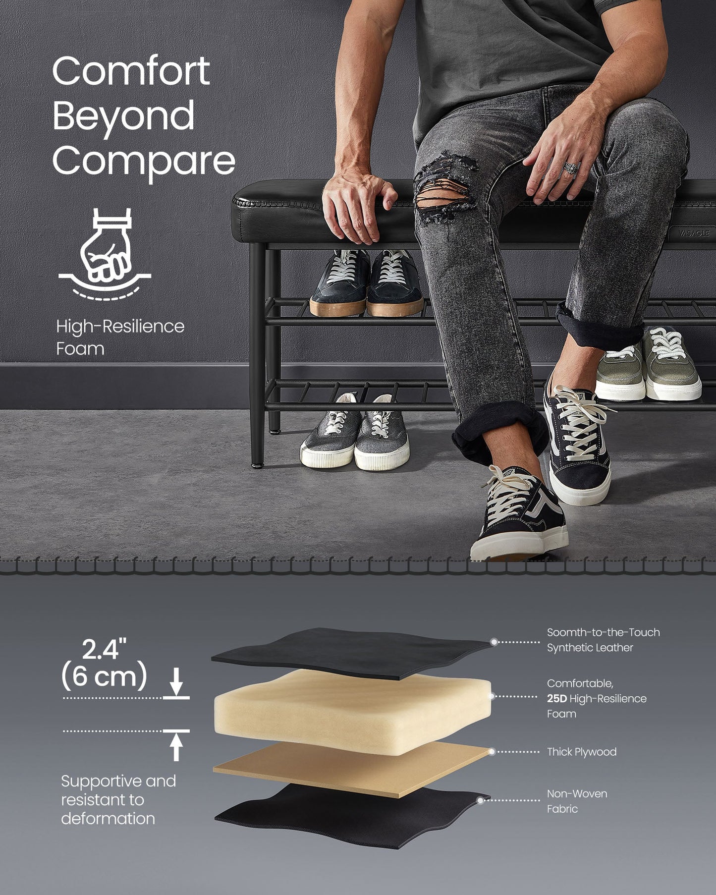 EKHO Collection - Shoe Bench with Metal Shelves
