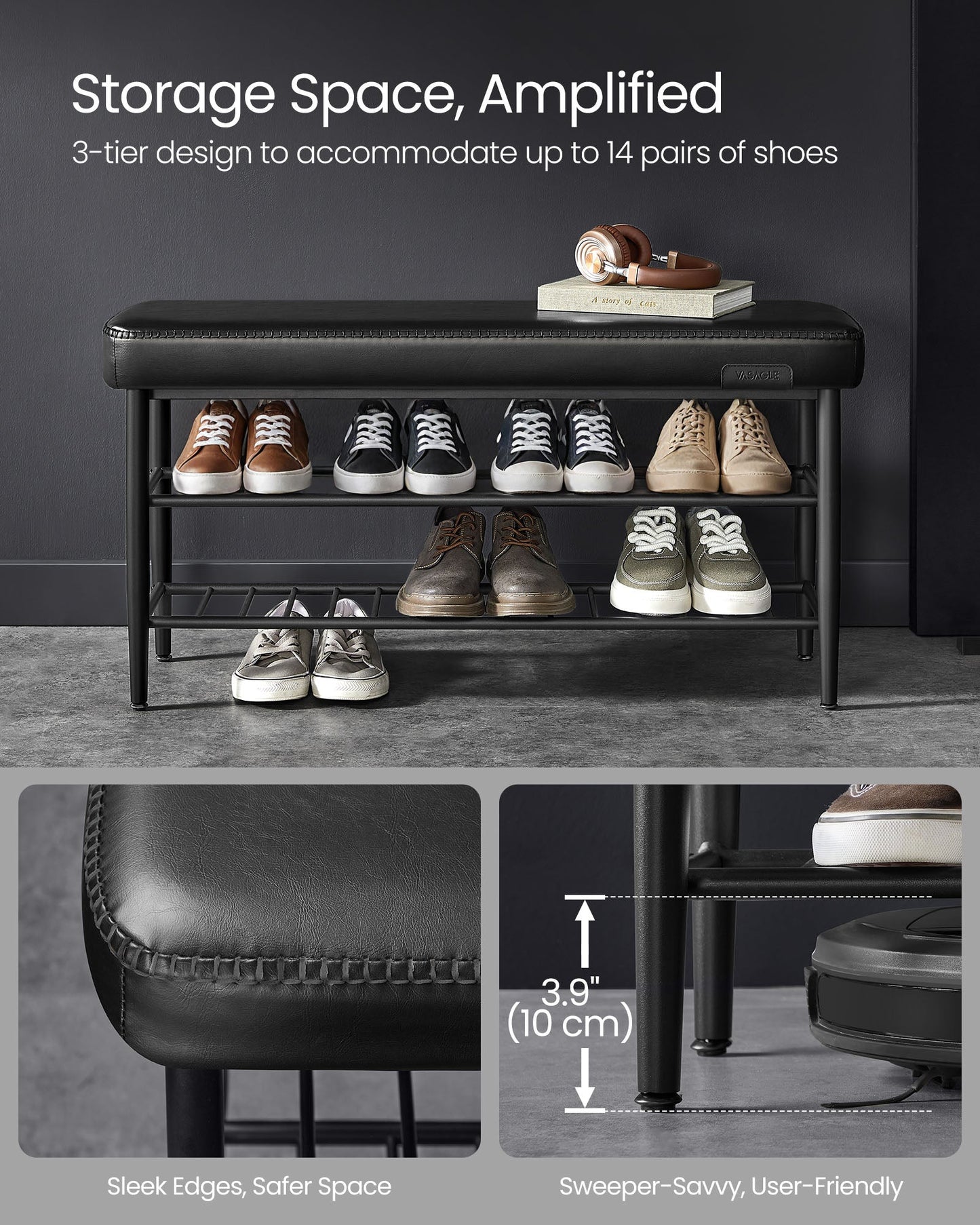 EKHO Collection - Shoe Bench with Metal Shelves