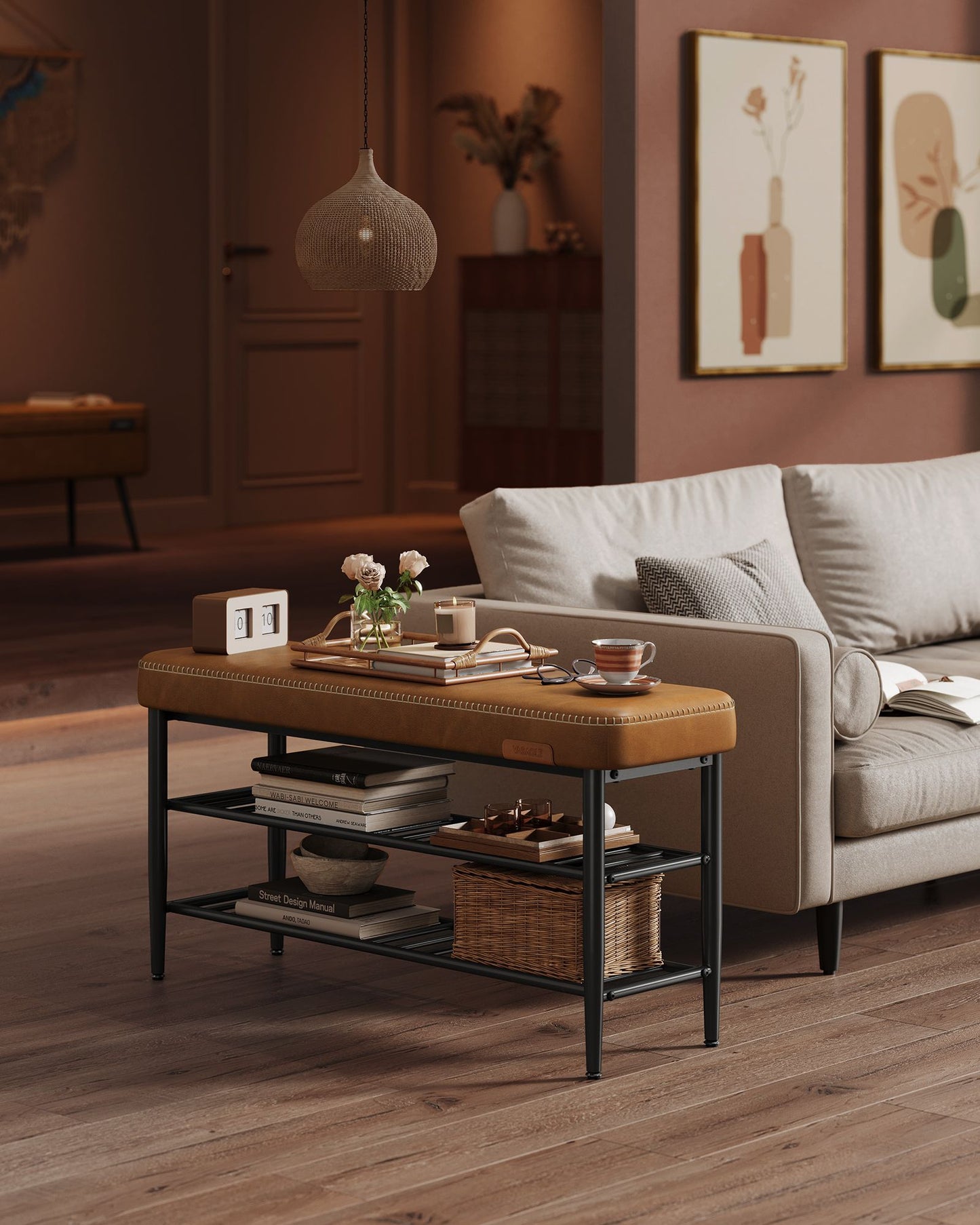 EKHO Collection - Shoe Bench with Metal Shelves