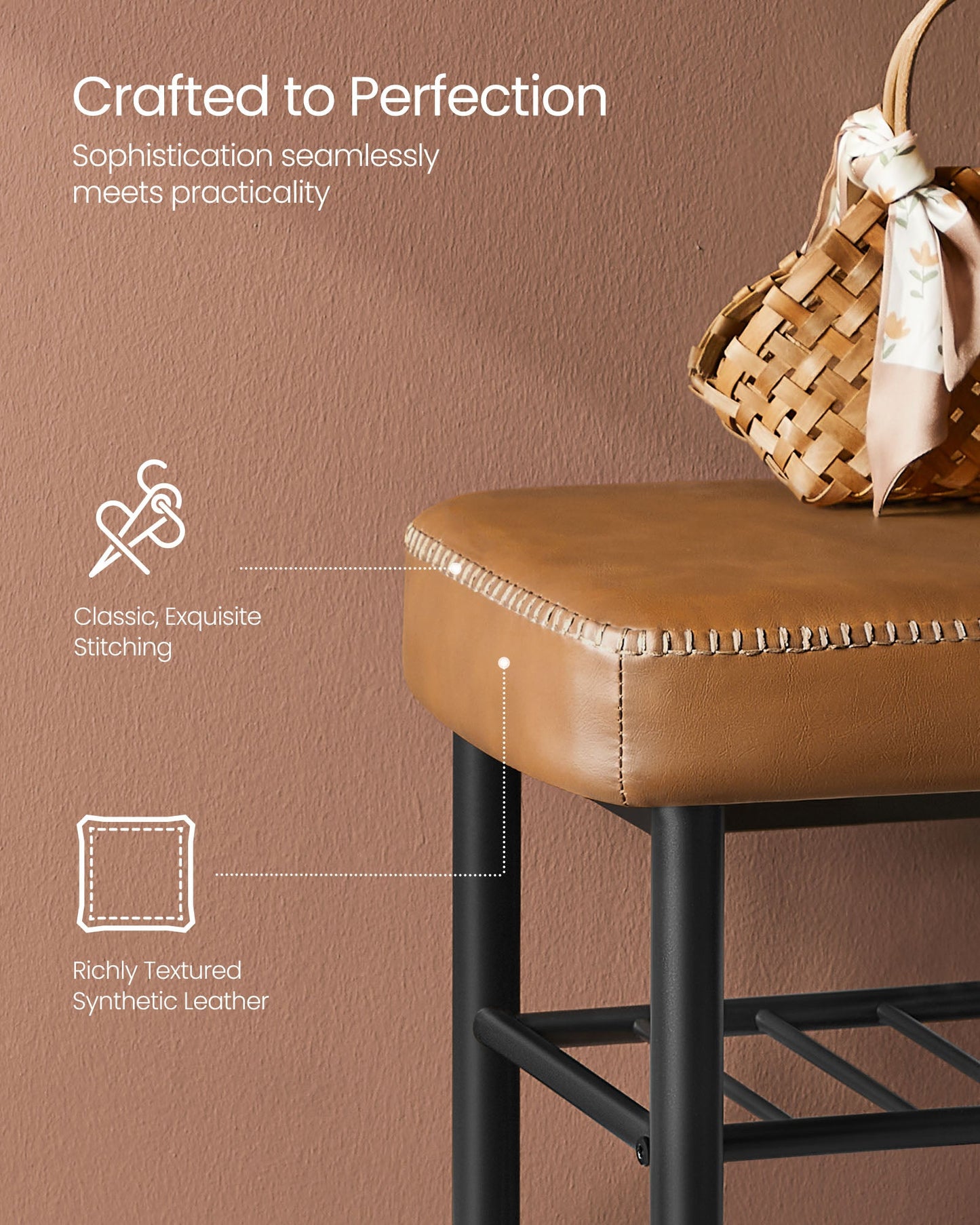 EKHO Collection - Shoe Bench with Metal Shelves