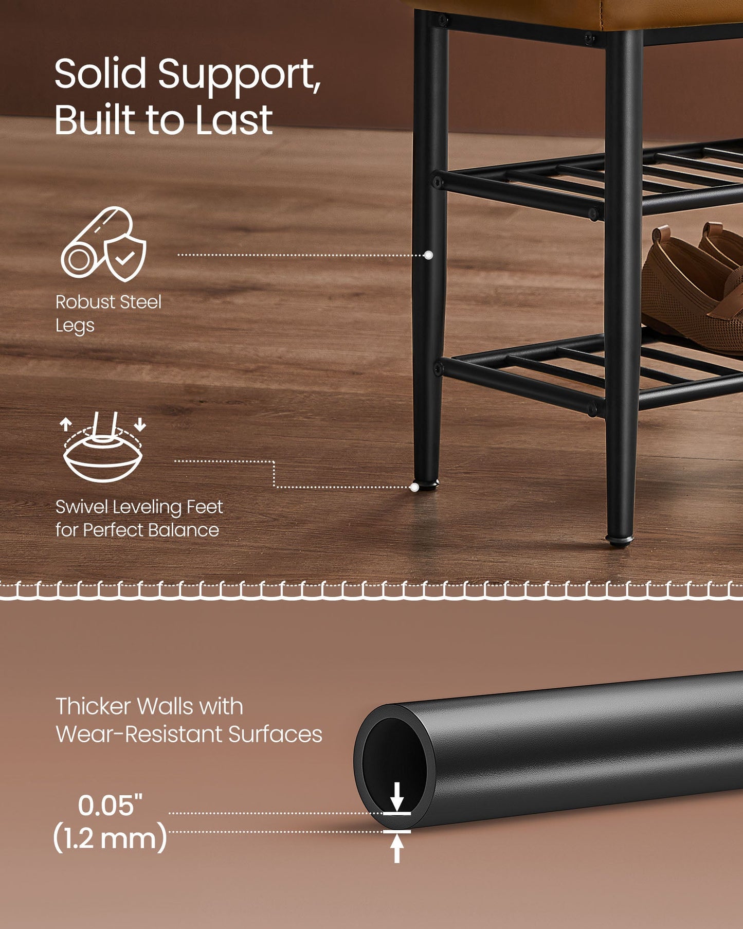EKHO Collection - Shoe Bench with Metal Shelves