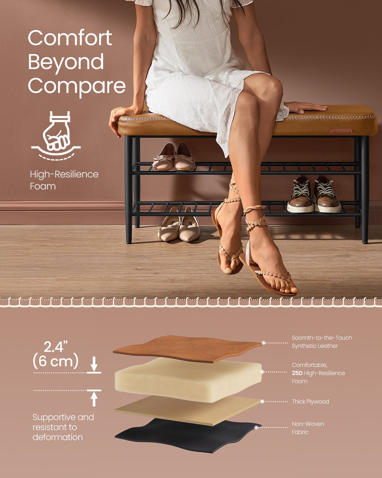 EKHO Collection - Shoe Bench with Metal Shelves