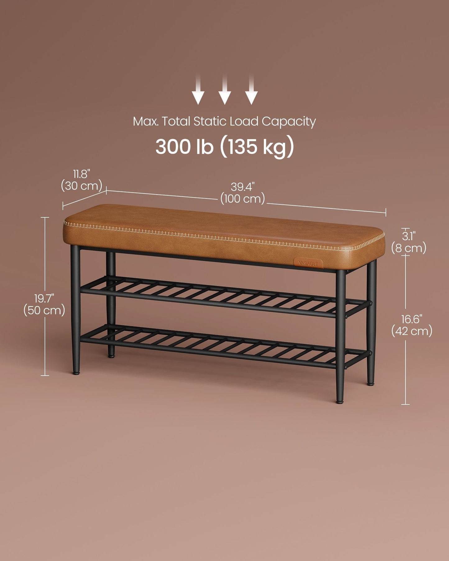 EKHO Collection - Shoe Bench with Metal Shelves