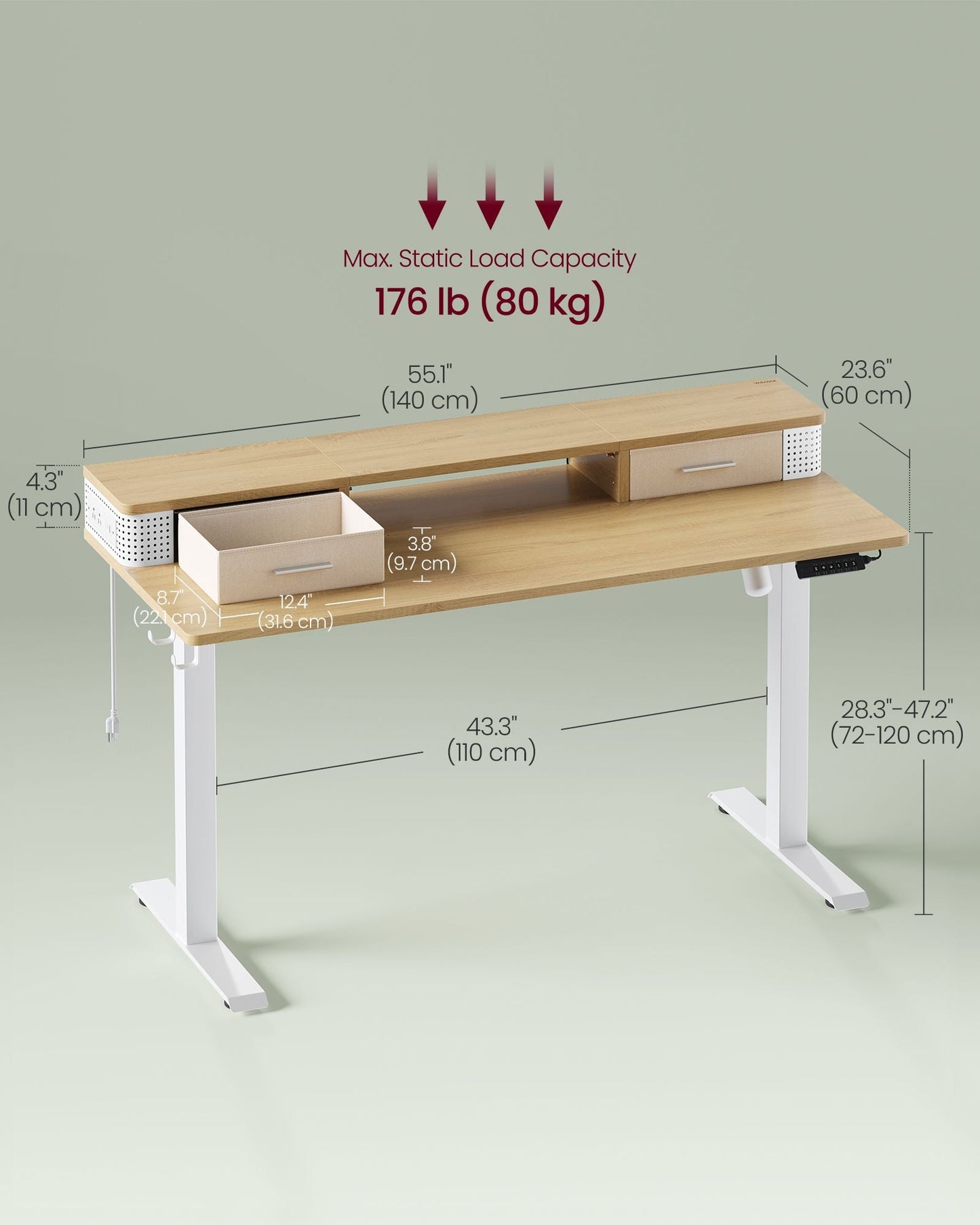 Electric Standing Desk with Drawers