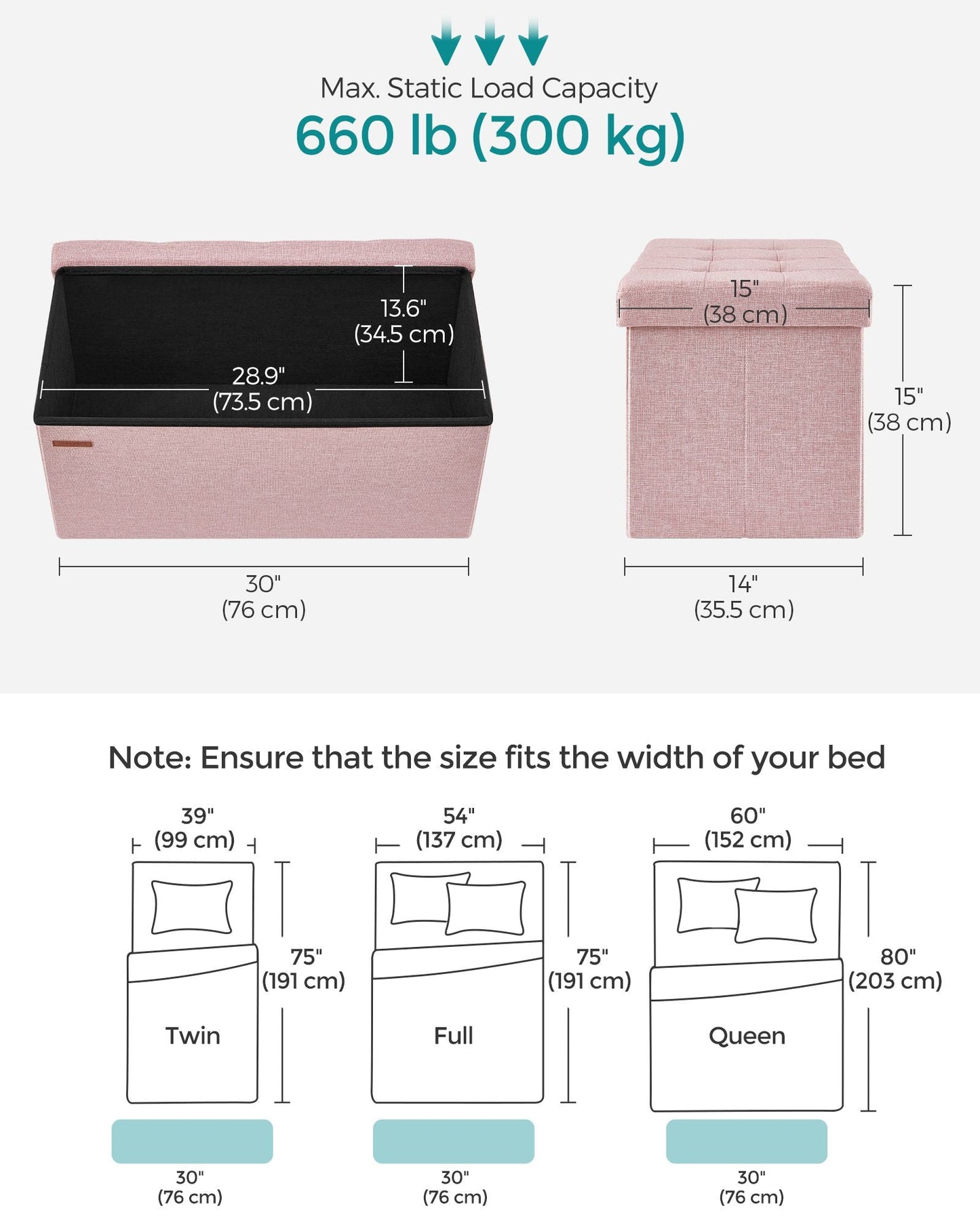 Mazie Collection - 30 Inches Folding Storage Ottoman Bench