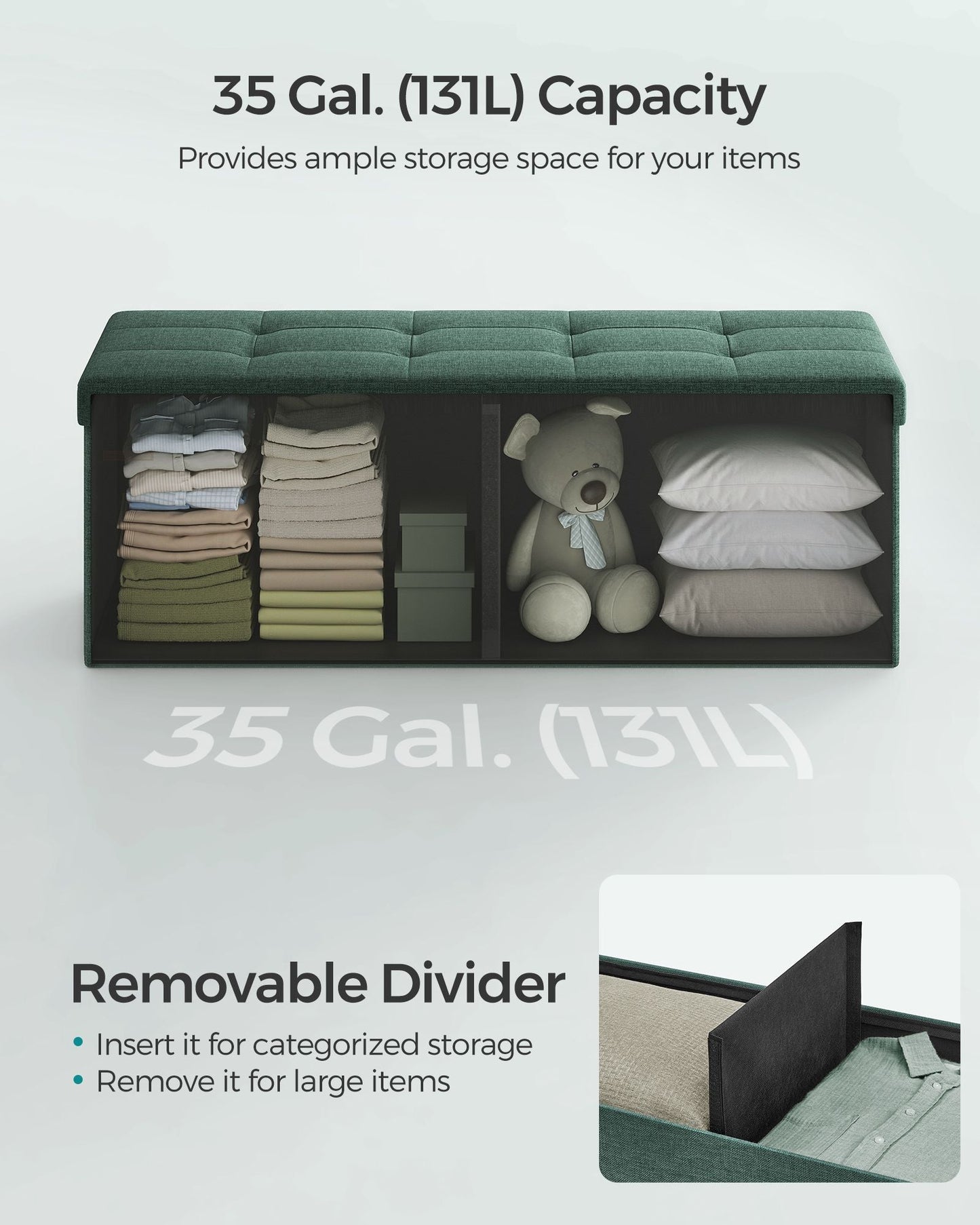 MAZIE Collection 43" Wide Folding Storage Ottoman Bench