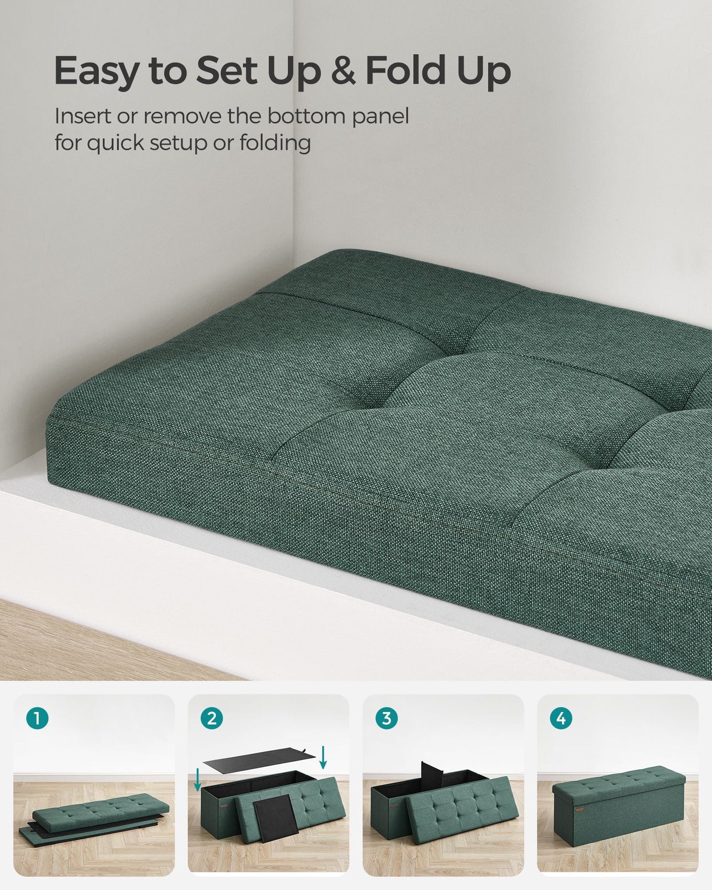 MAZIE Collection 43" Wide Folding Storage Ottoman Bench