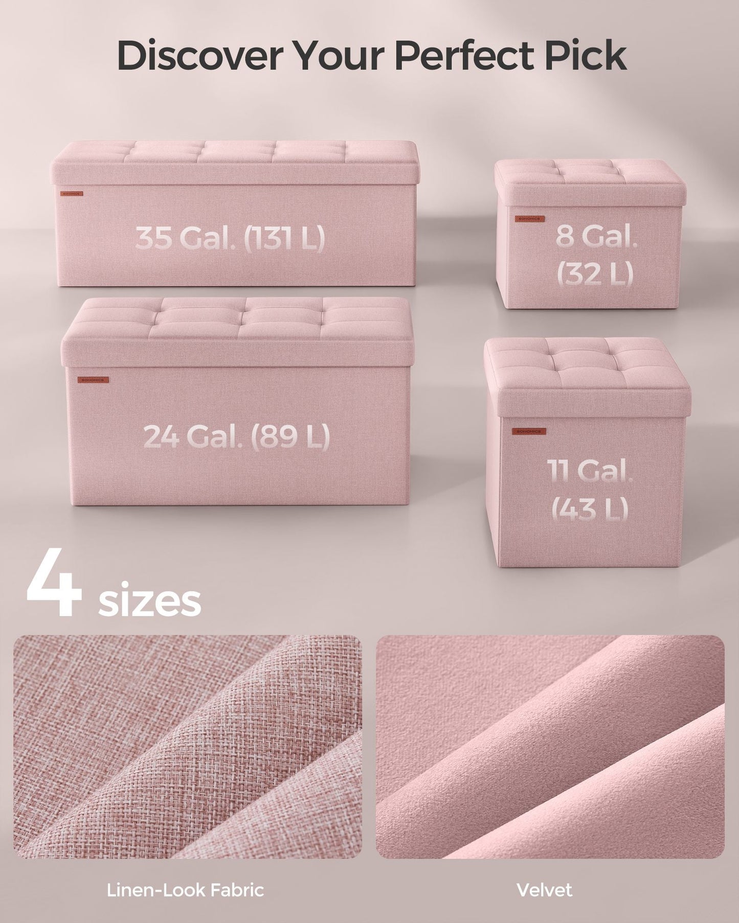 MAZIE Collection 43" Wide Folding Storage Ottoman Bench Jelly Pink