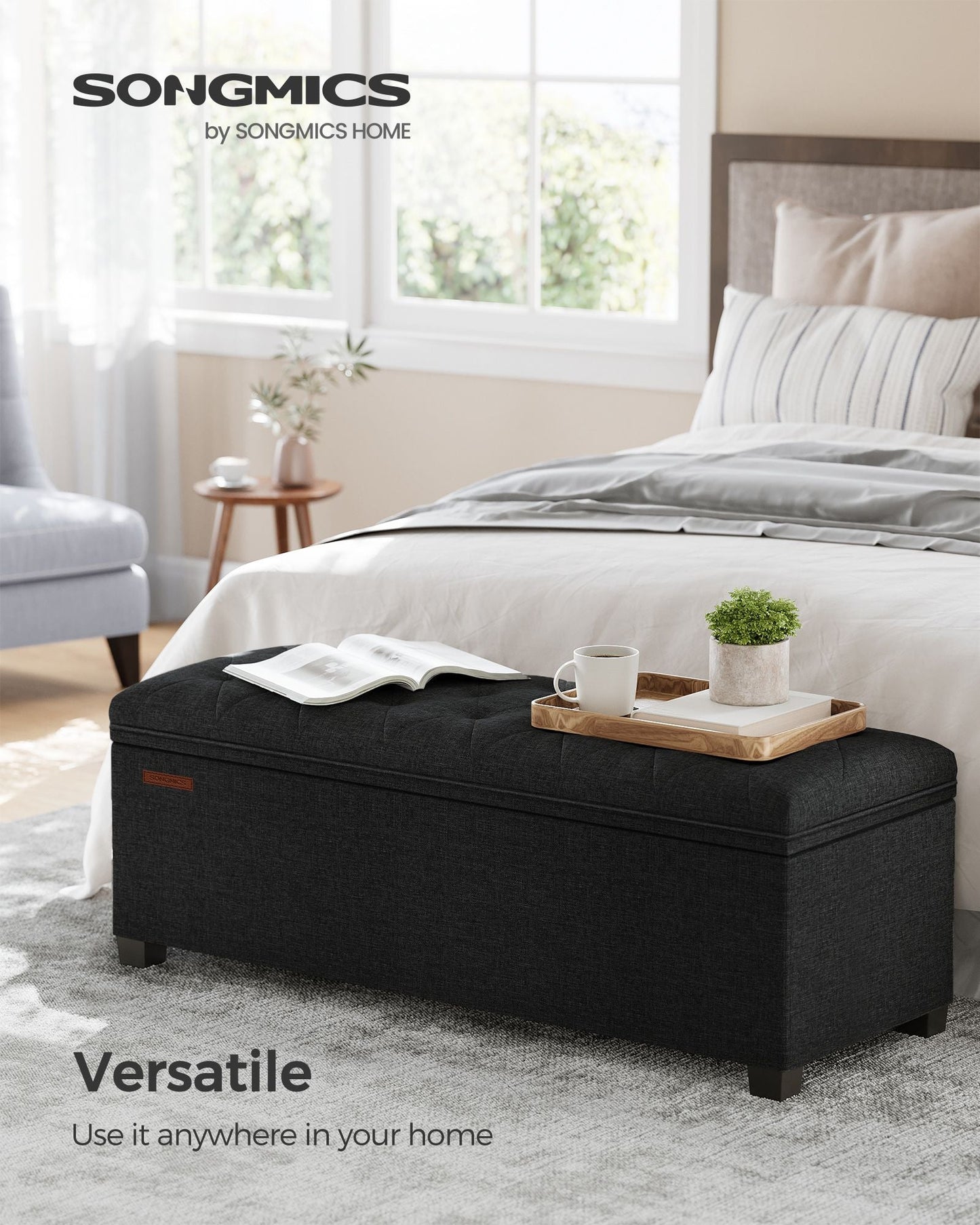Storage Ottoman Bench with Legs, Load up to 660 lb