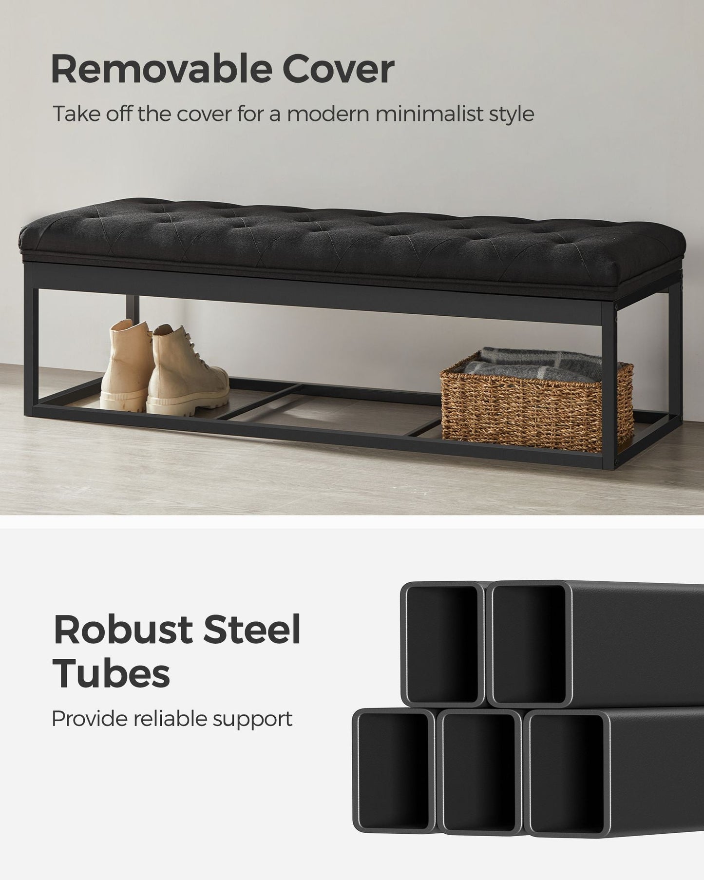 Storage Ottoman Bench with Legs, Load up to 660 lb