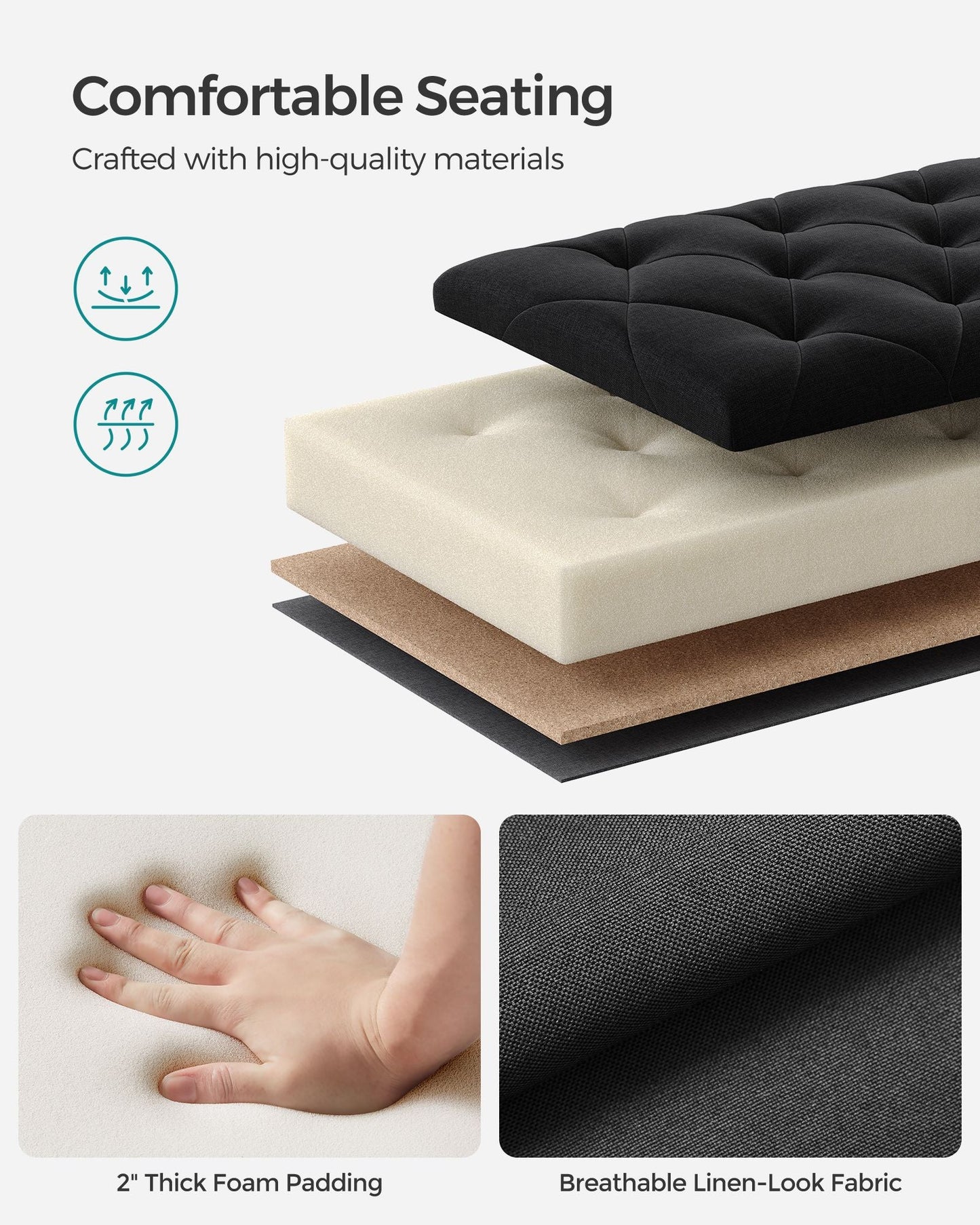 Storage Ottoman Bench with Legs, Load up to 660 lb