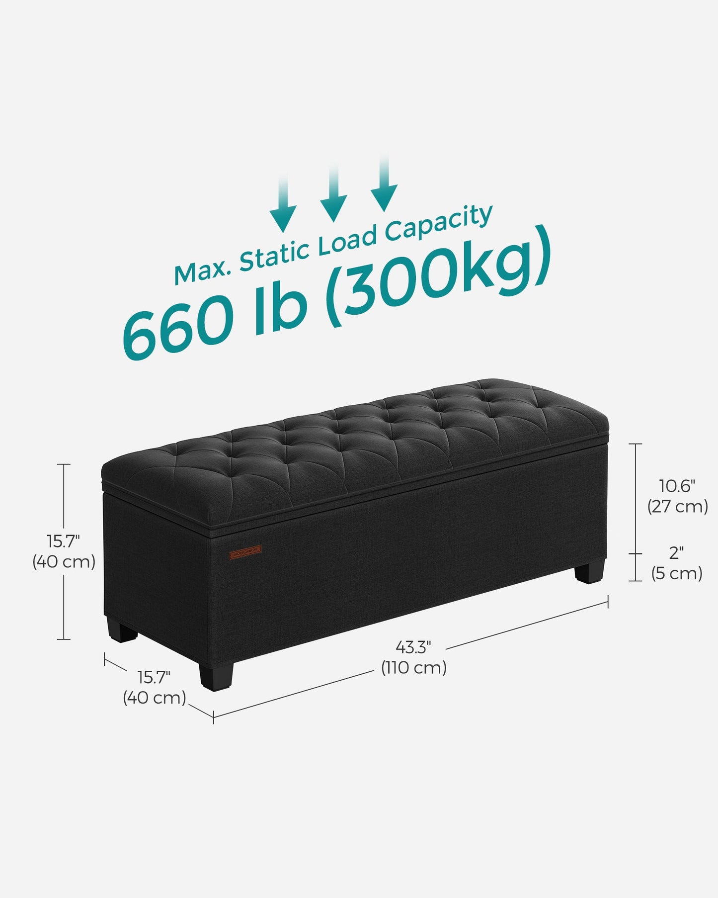 Storage Ottoman Bench with Legs, Load up to 660 lb