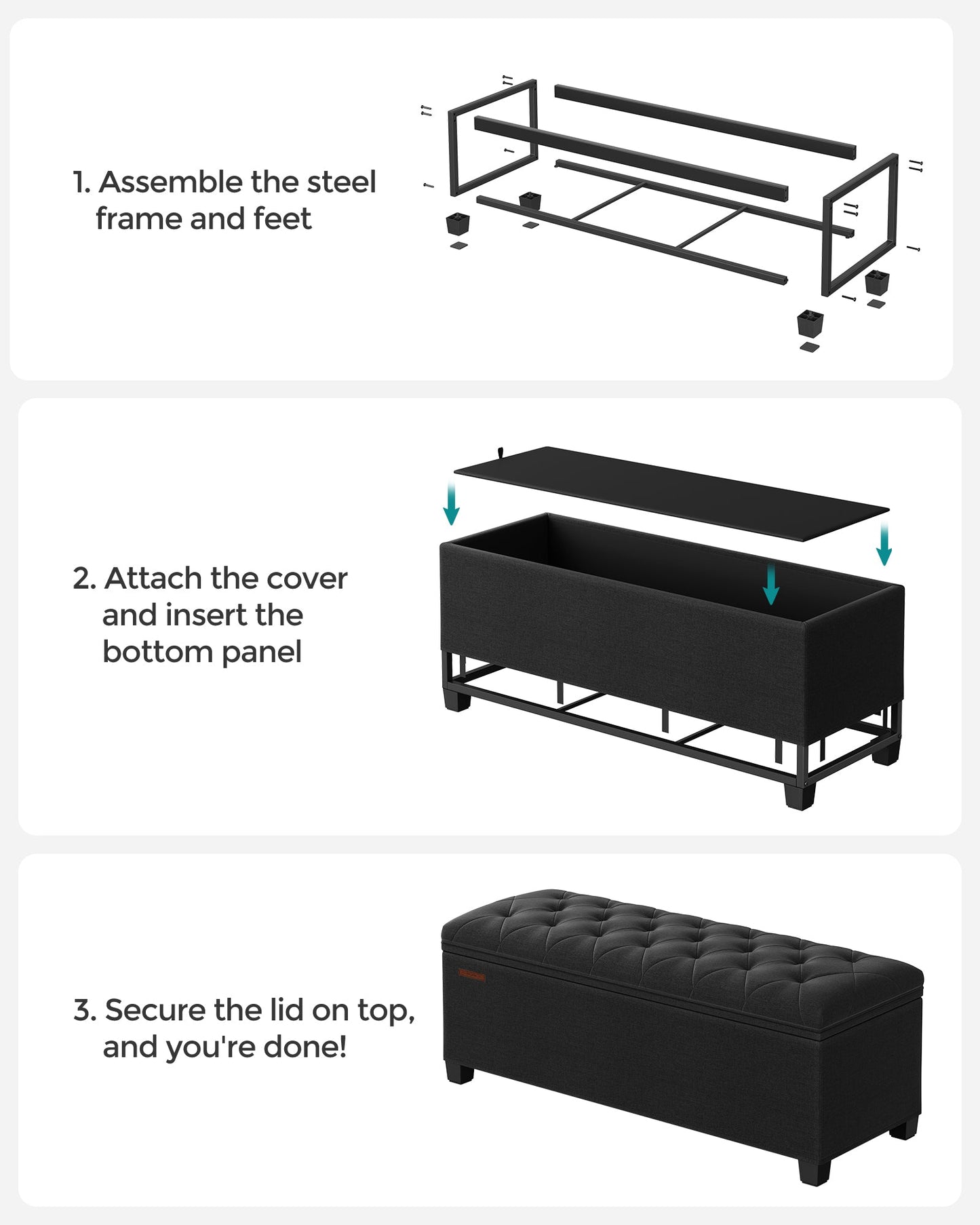 Storage Ottoman Bench with Legs, Load up to 660 lb