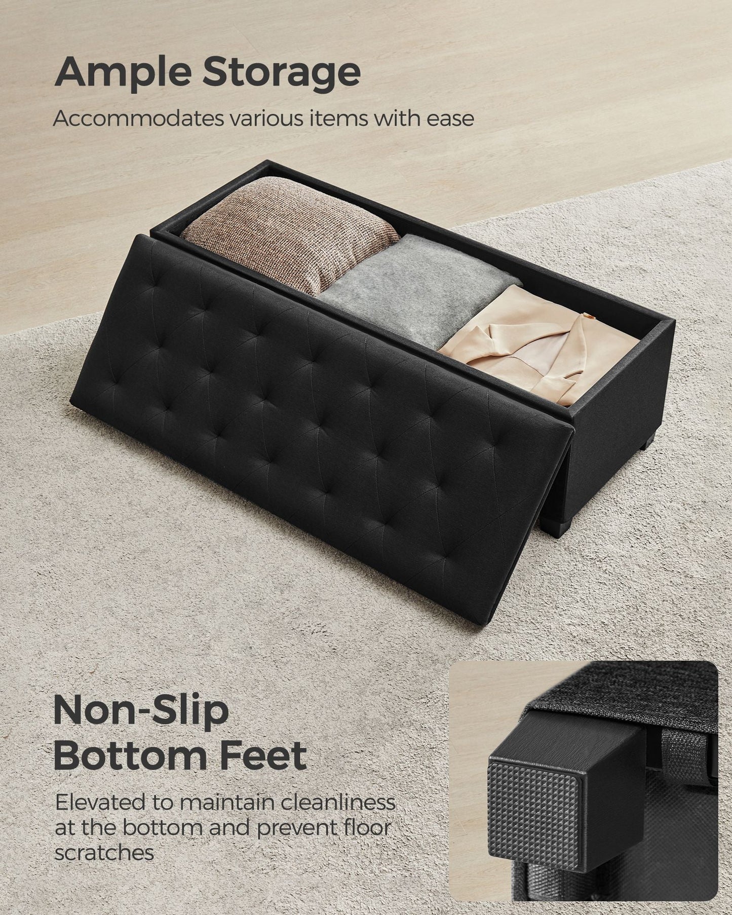 Storage Ottoman Bench with Legs, Load up to 660 lb