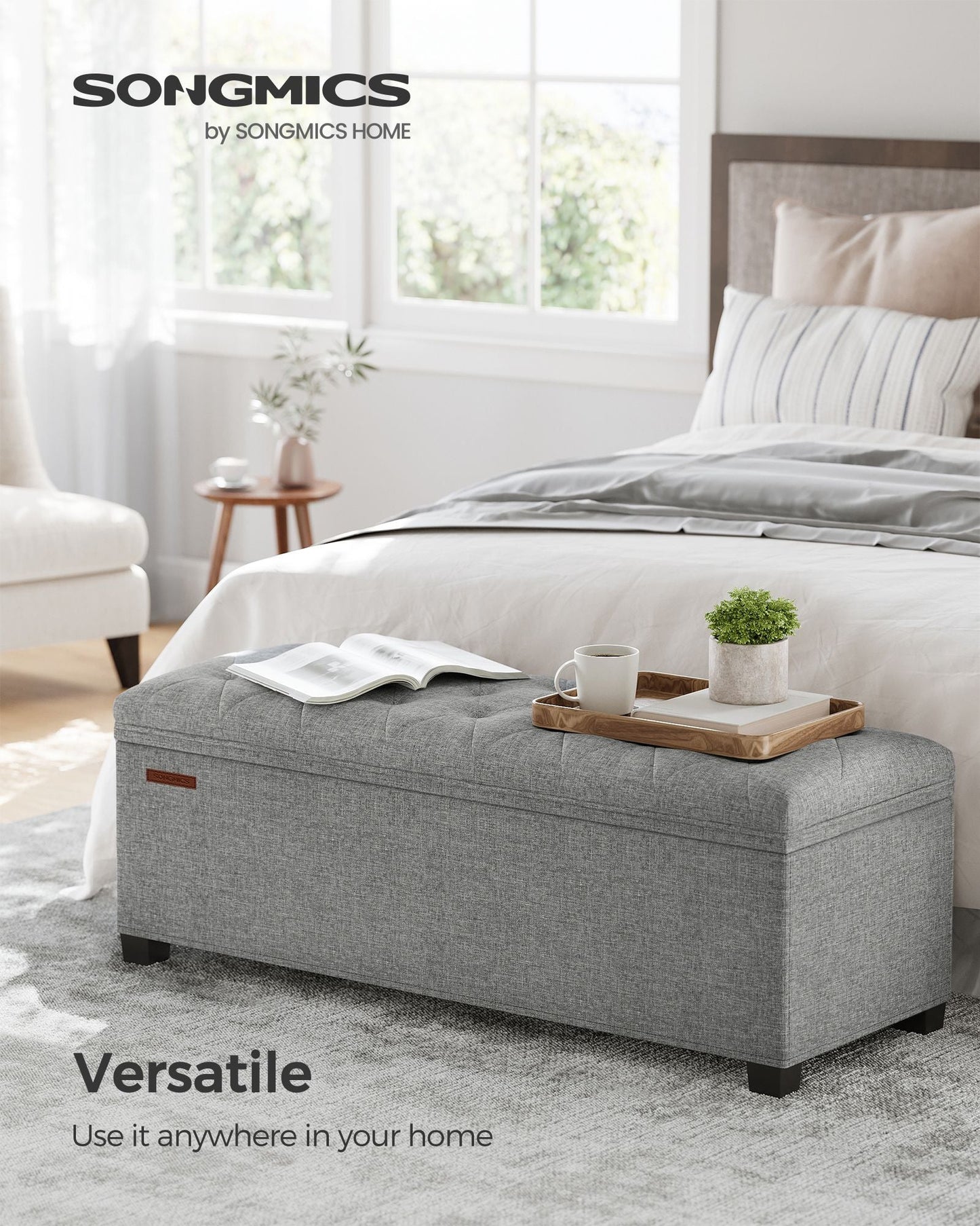Storage Ottoman Bench with Legs, Load up to 660 lb