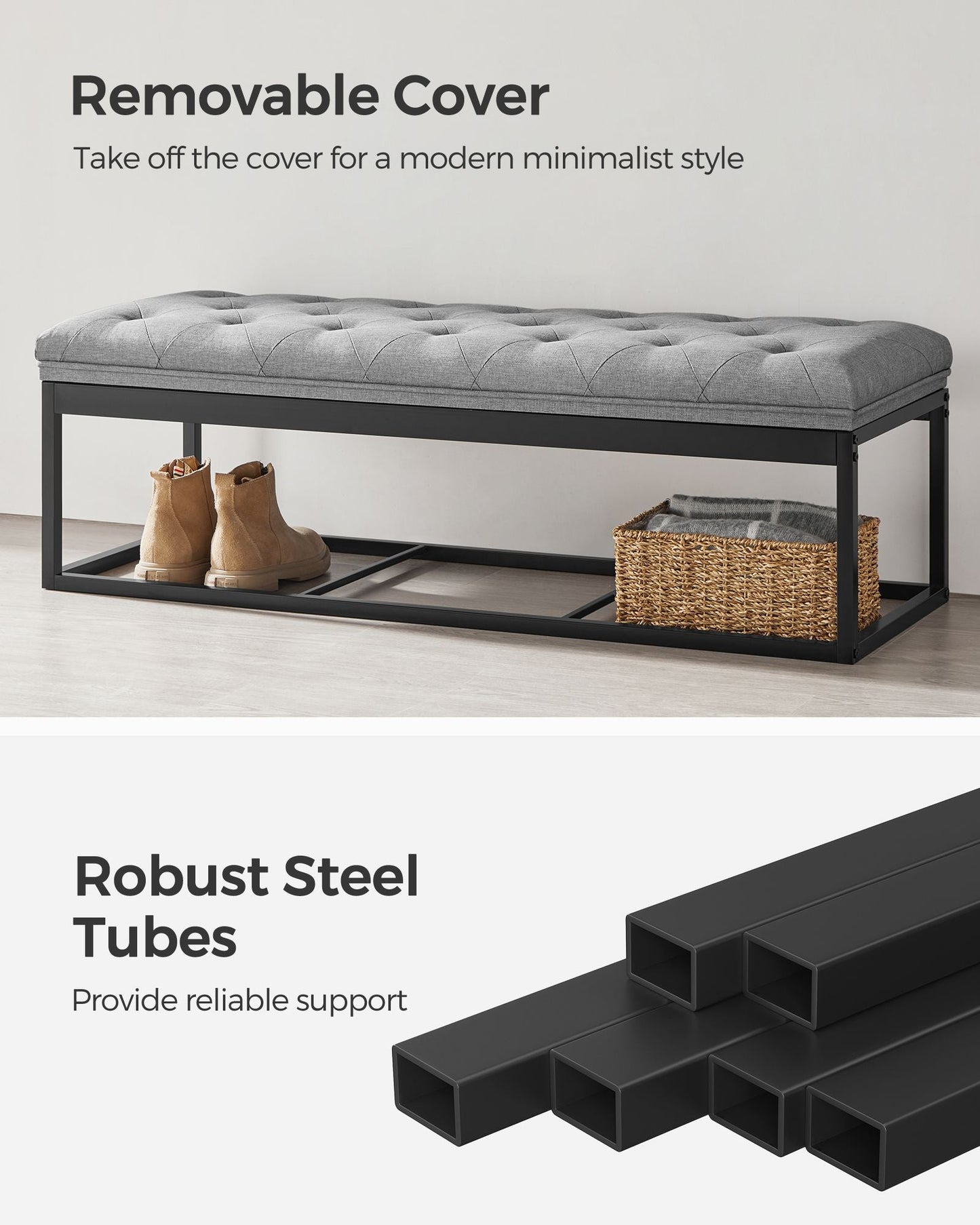 Storage Ottoman Bench with Legs, Load up to 660 lb