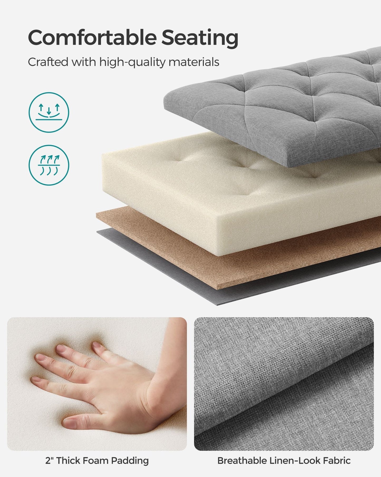 Storage Ottoman Bench with Legs, Load up to 660 lb